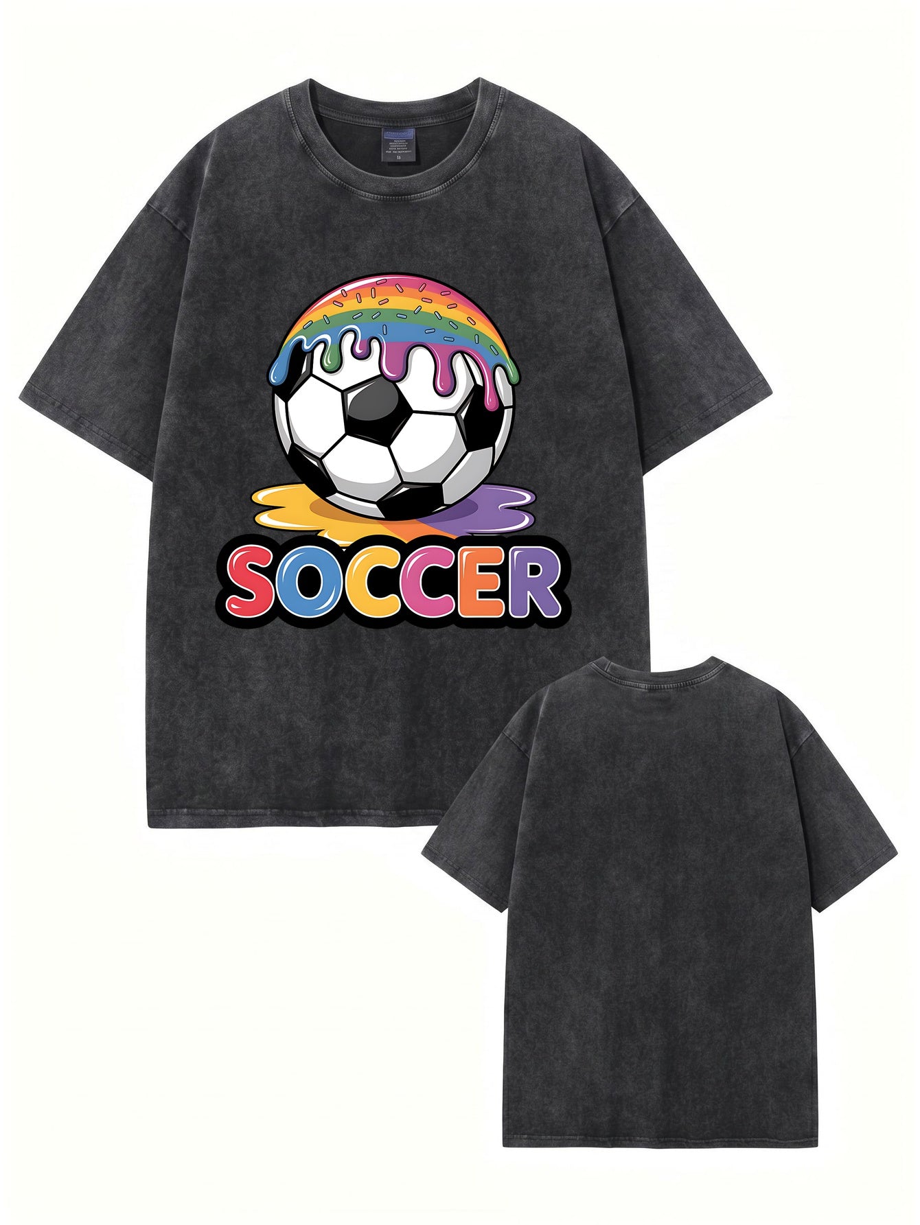 Vintage Washed Rainbow Drip Soccer Graphic T-Shirt
