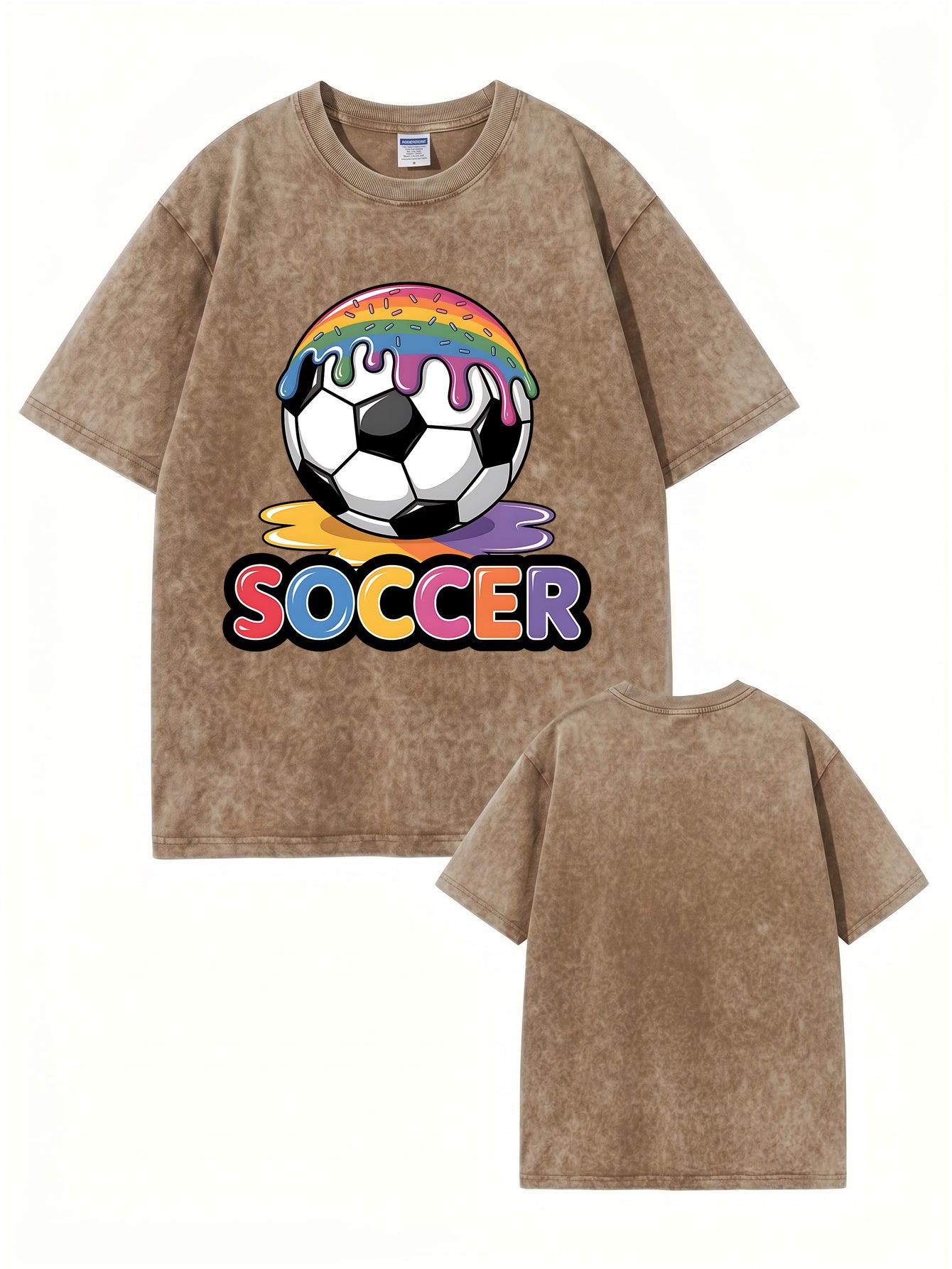 Vintage Washed Rainbow Drip Soccer Graphic T-Shirt