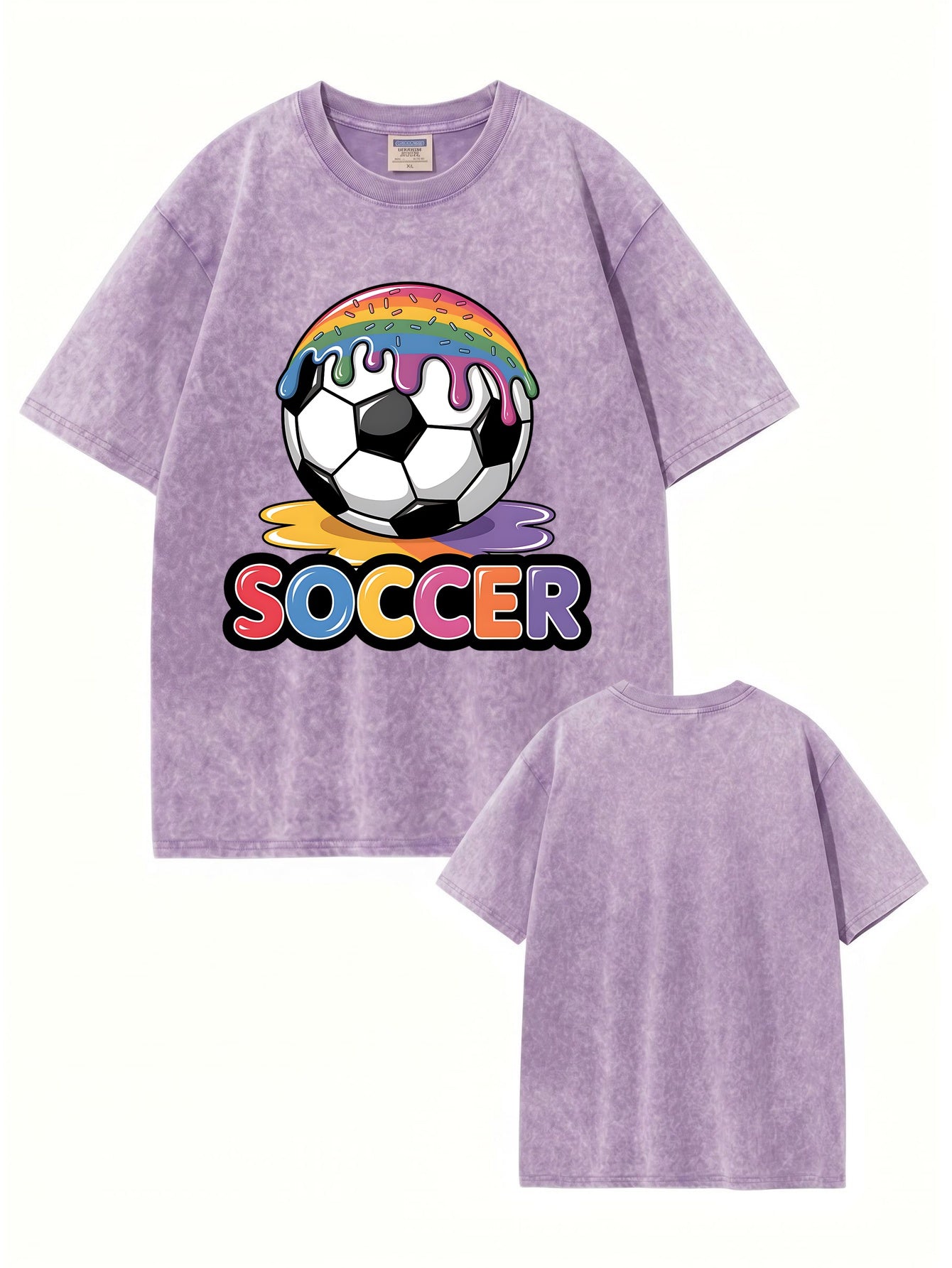 Vintage Washed Rainbow Drip Soccer Graphic T-Shirt