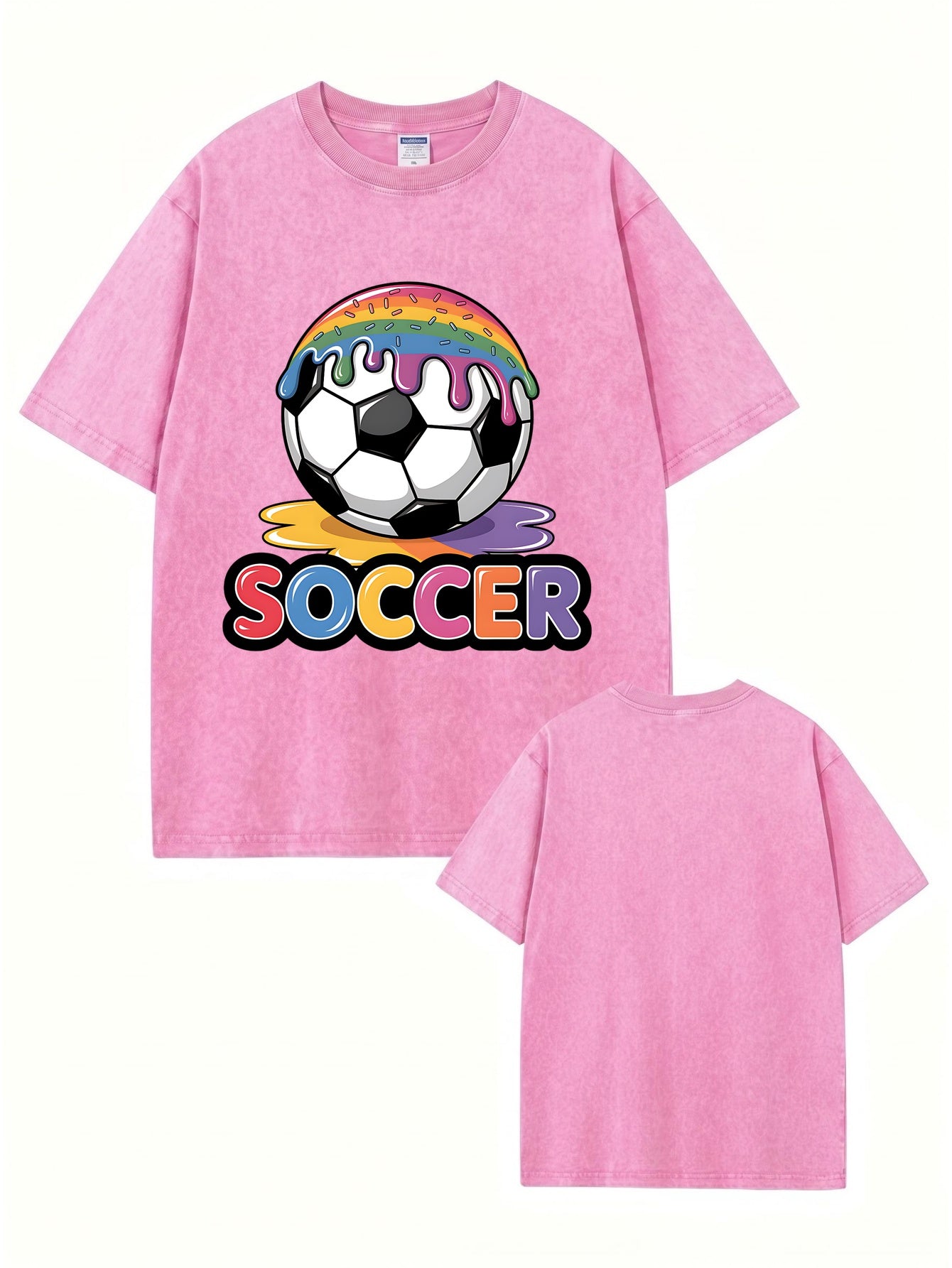 Vintage Washed Rainbow Drip Soccer Graphic T-Shirt