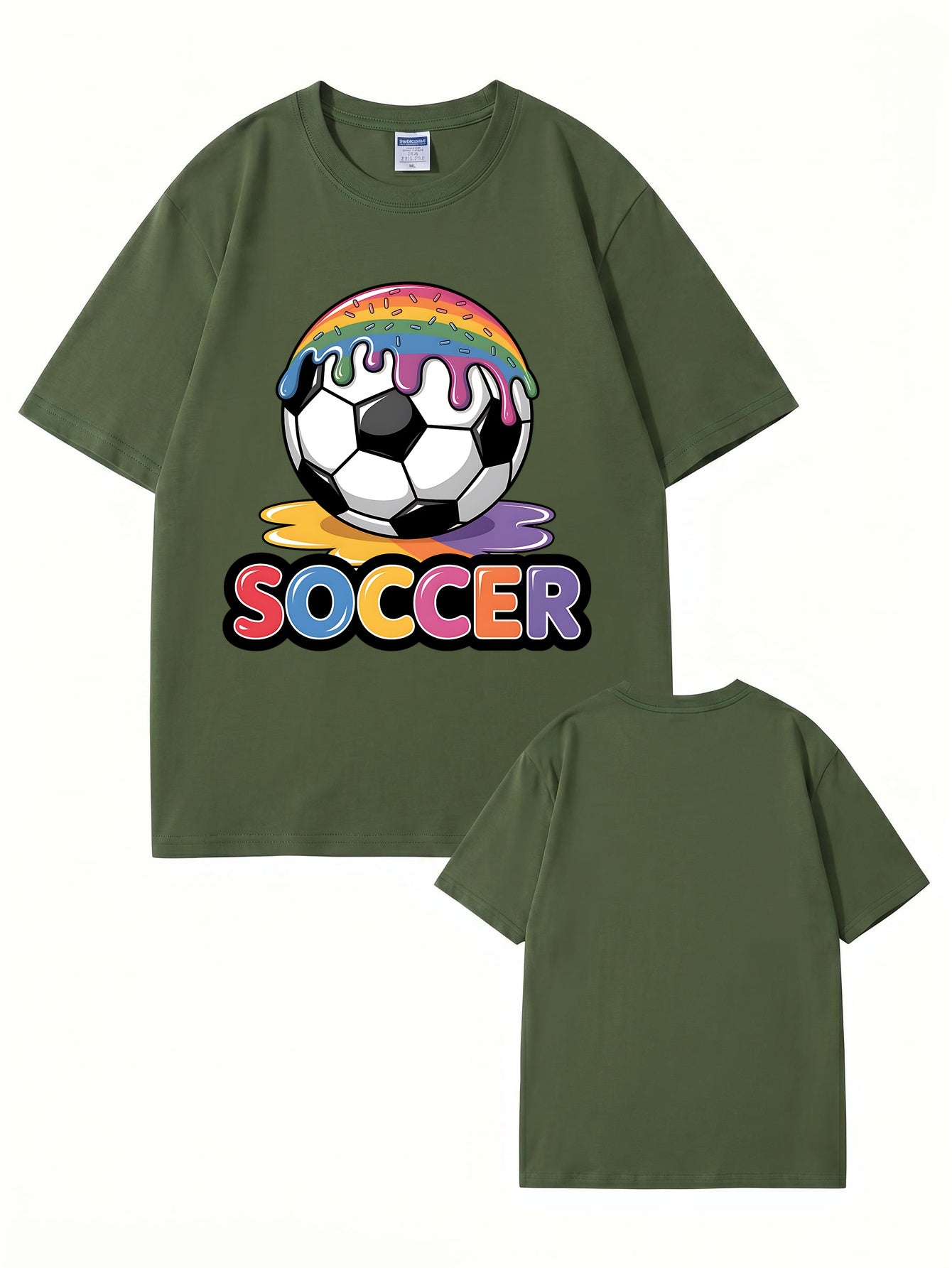 Unisex Rainbow Donut Drip Soccer Ball Graphic Cotton T-Shirt
