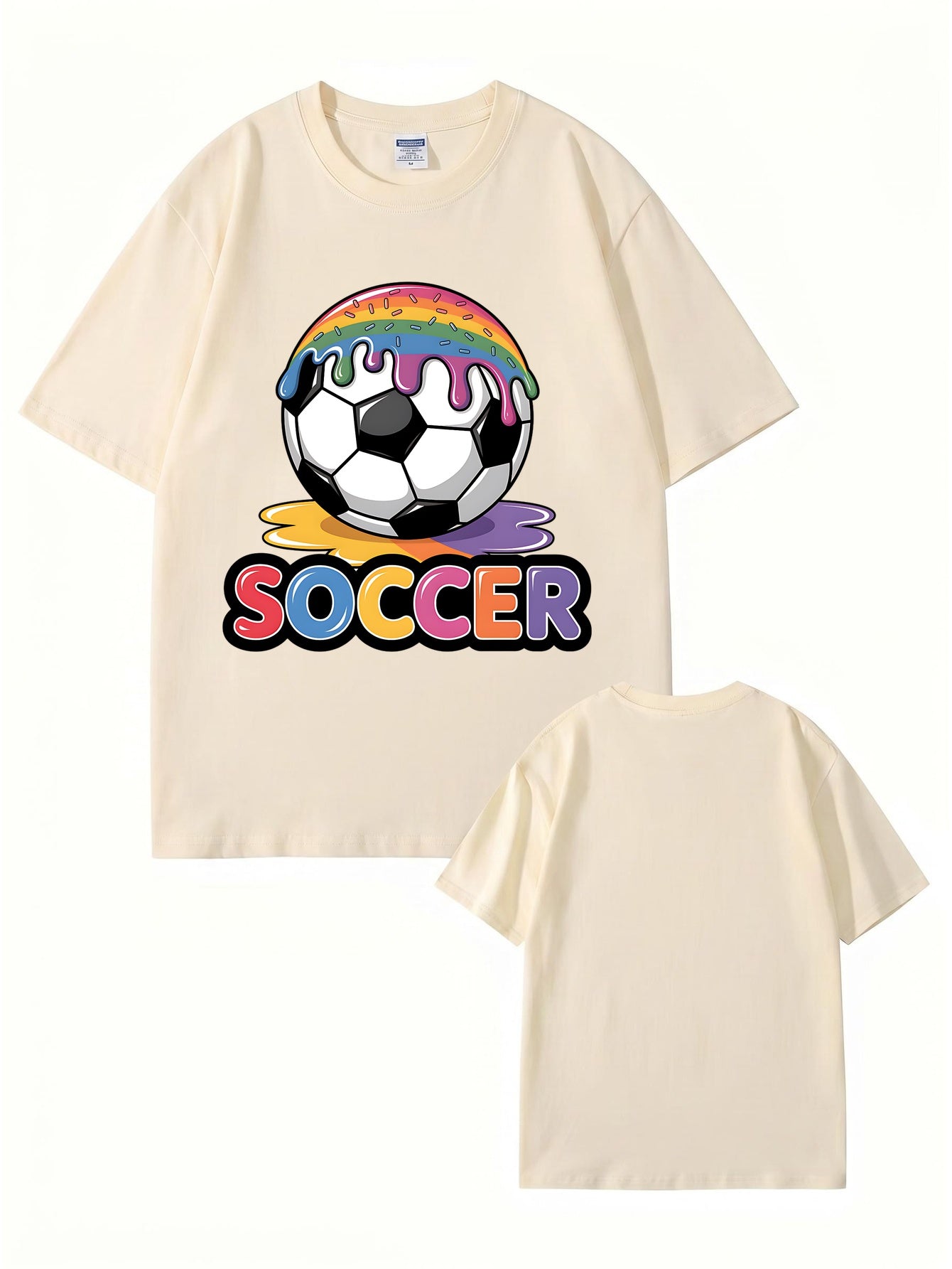 Unisex Rainbow Donut Drip Soccer Ball Graphic Cotton T-Shirt