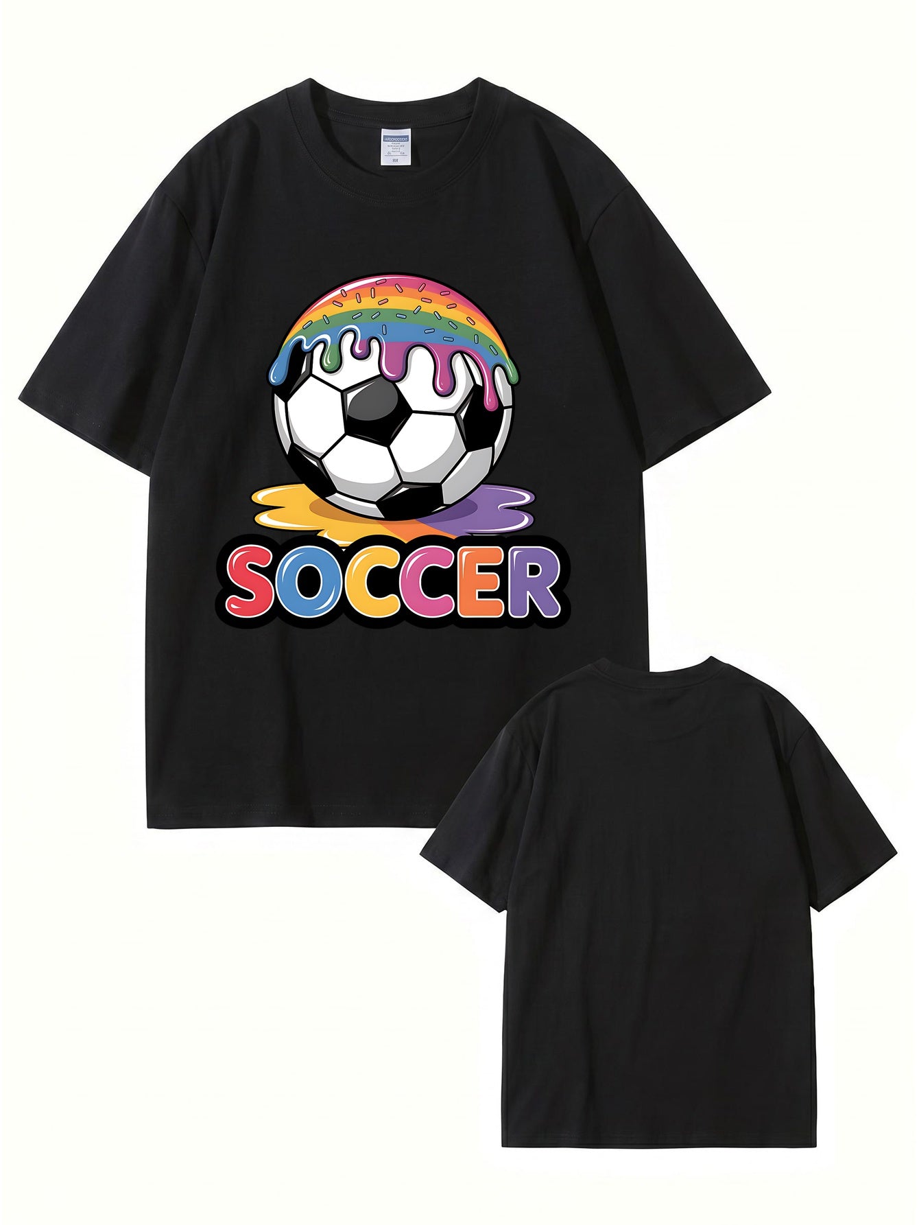 Unisex Rainbow Donut Drip Soccer Ball Graphic Cotton T-Shirt