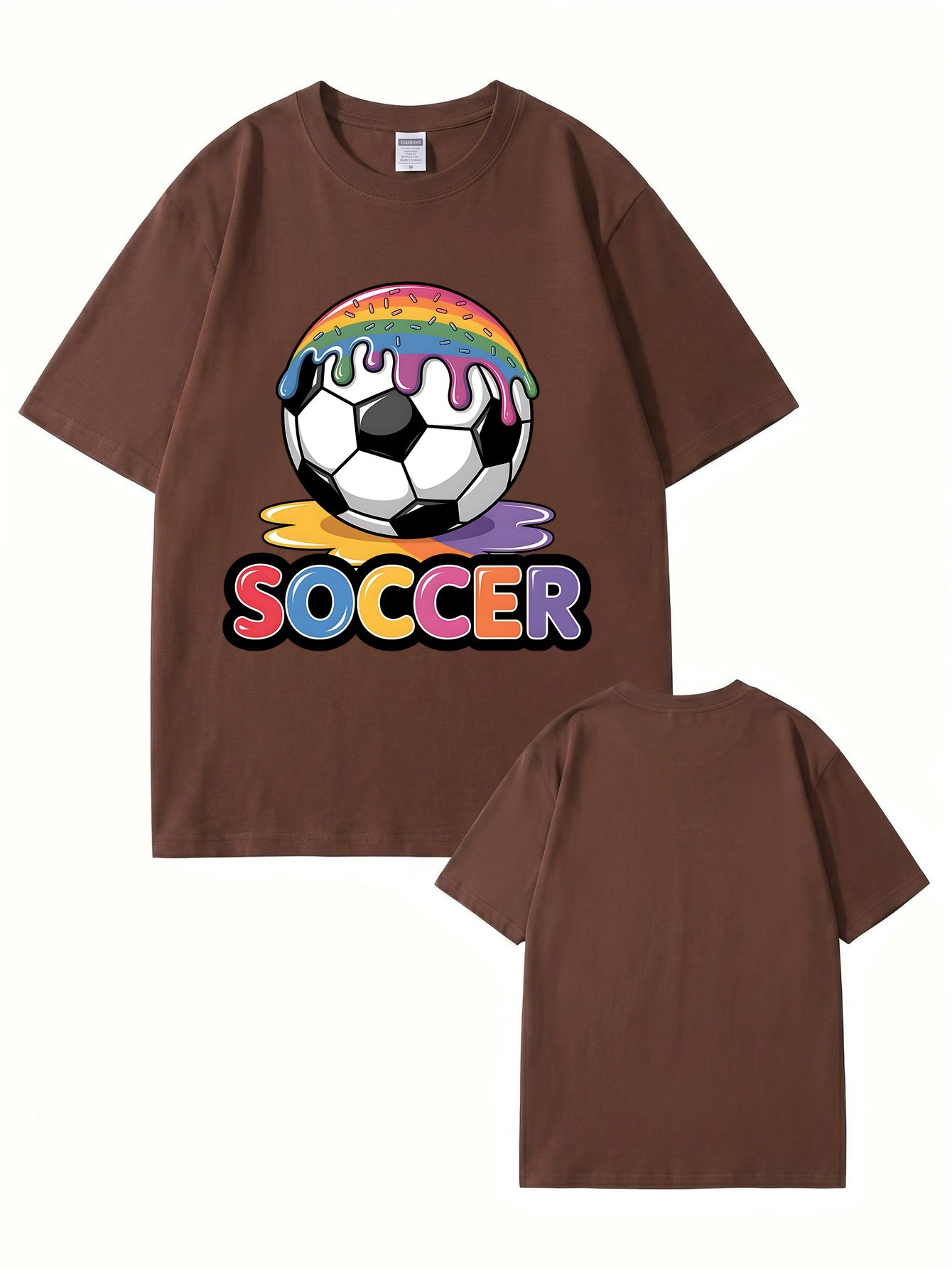 Unisex Rainbow Donut Drip Soccer Ball Graphic Cotton T-Shirt