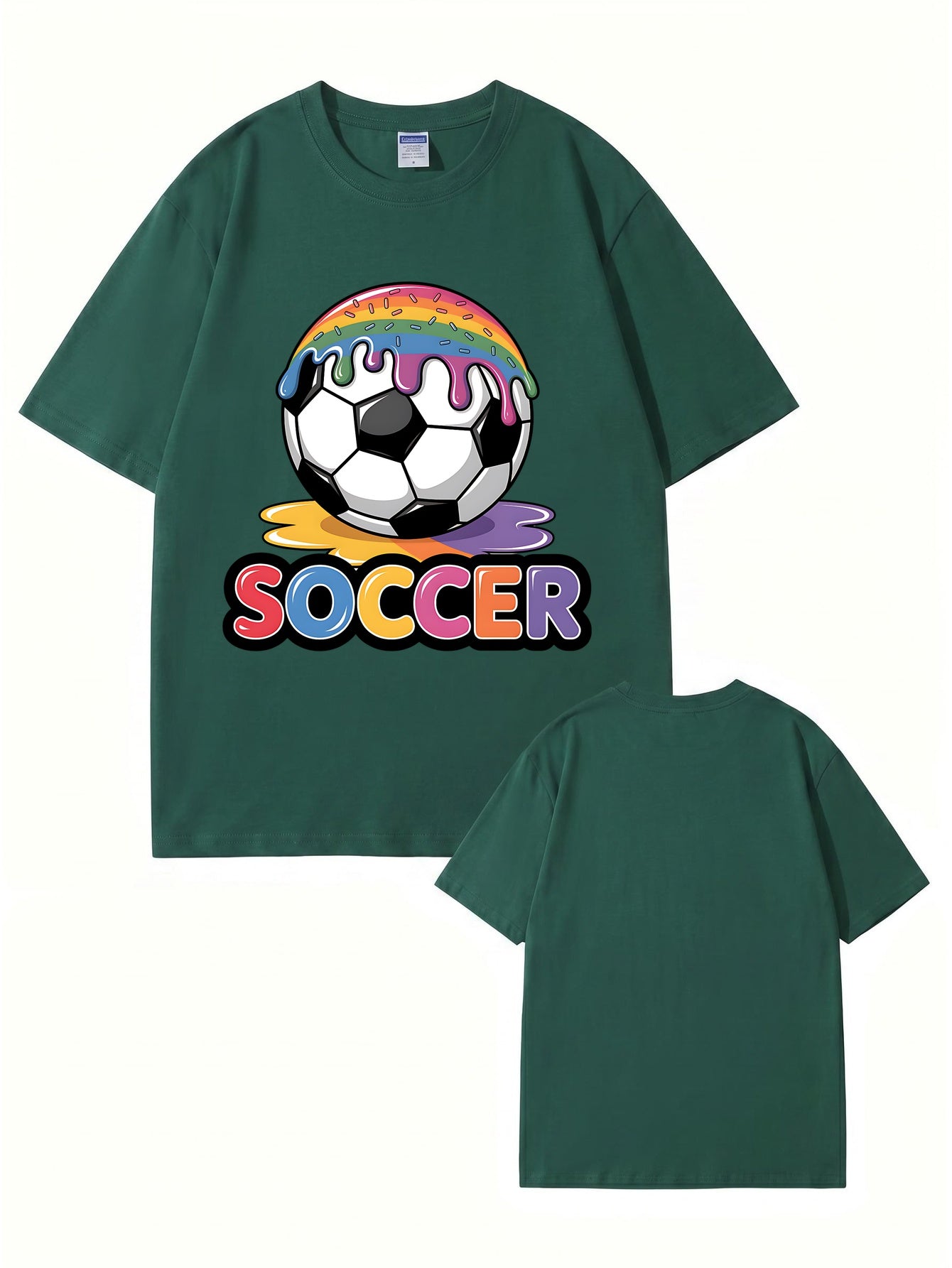 Unisex Rainbow Donut Drip Soccer Ball Graphic Cotton T-Shirt