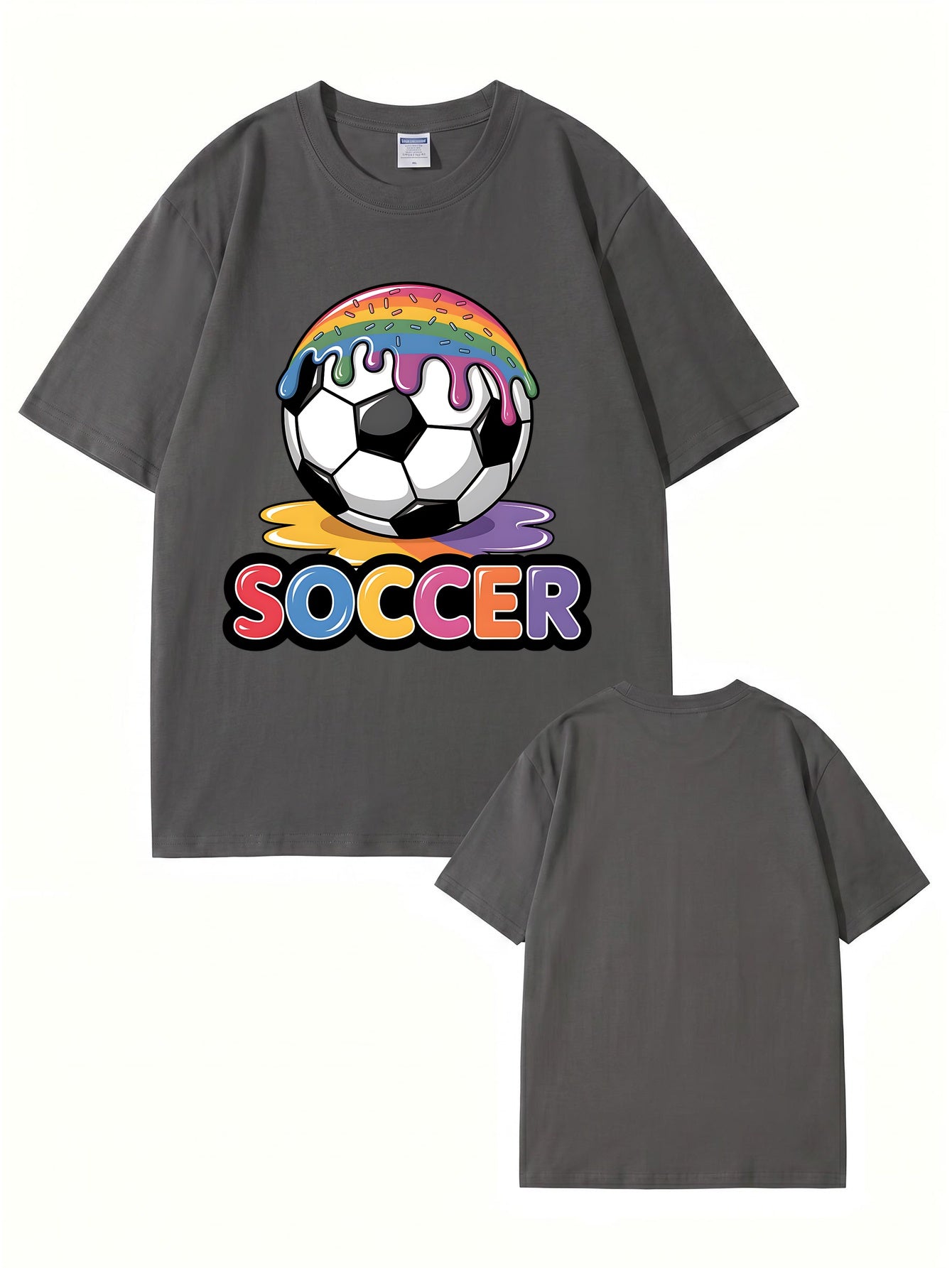 Unisex Rainbow Donut Drip Soccer Ball Graphic Cotton T-Shirt