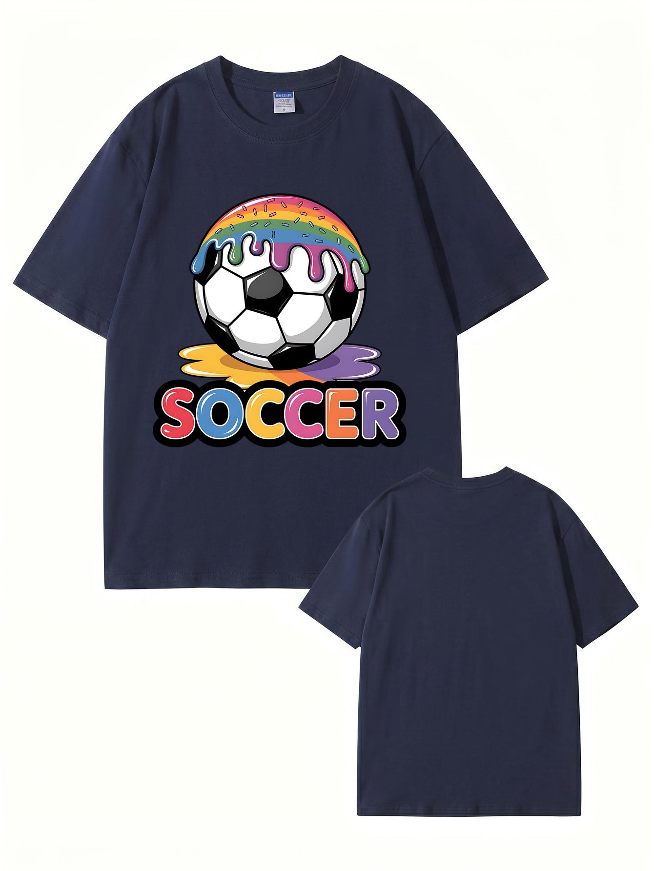 Unisex Rainbow Donut Drip Soccer Ball Graphic Cotton T-Shirt