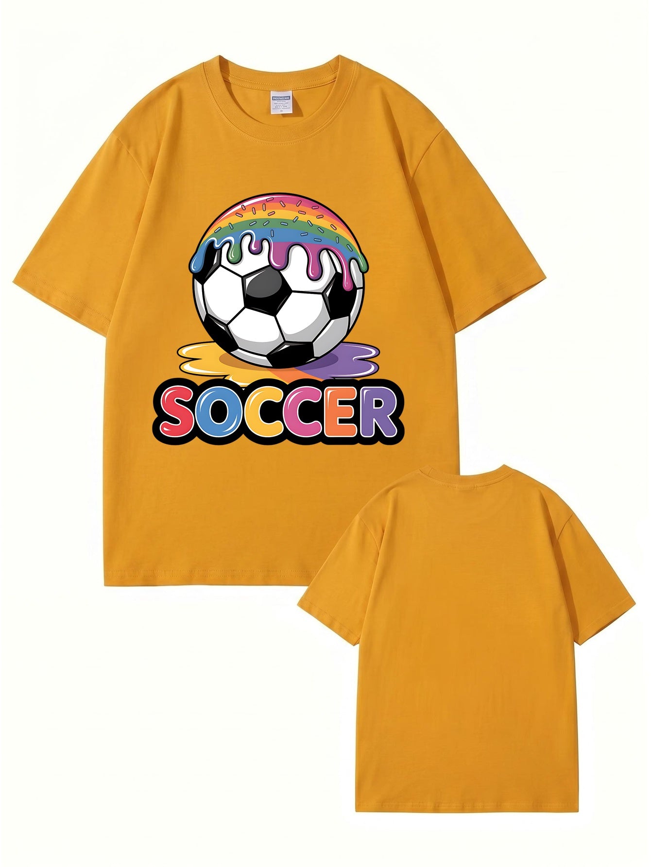 Unisex Rainbow Donut Drip Soccer Ball Graphic Cotton T-Shirt