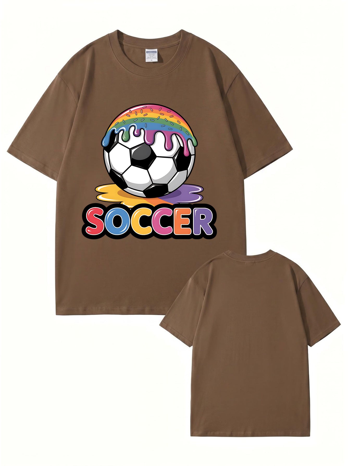 Unisex Rainbow Donut Drip Soccer Ball Graphic Cotton T-Shirt