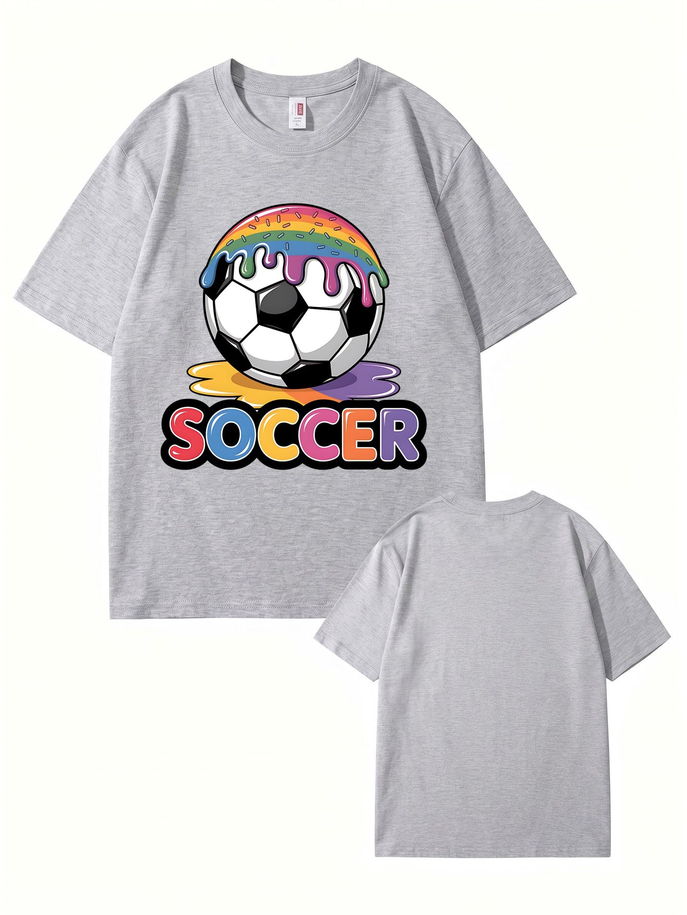 Unisex Rainbow Donut Drip Soccer Ball Graphic Cotton T-Shirt