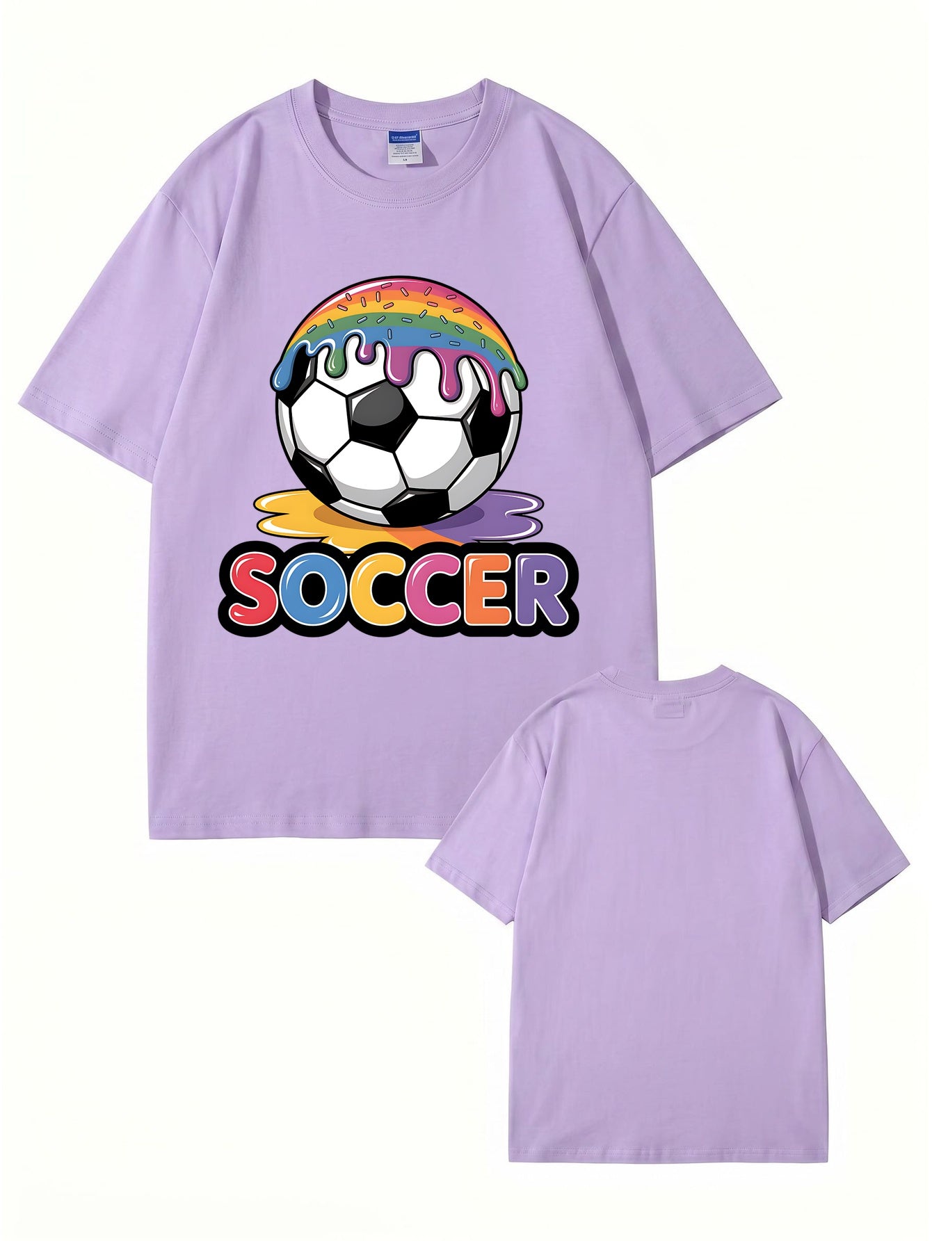 Unisex Rainbow Donut Drip Soccer Ball Graphic Cotton T-Shirt
