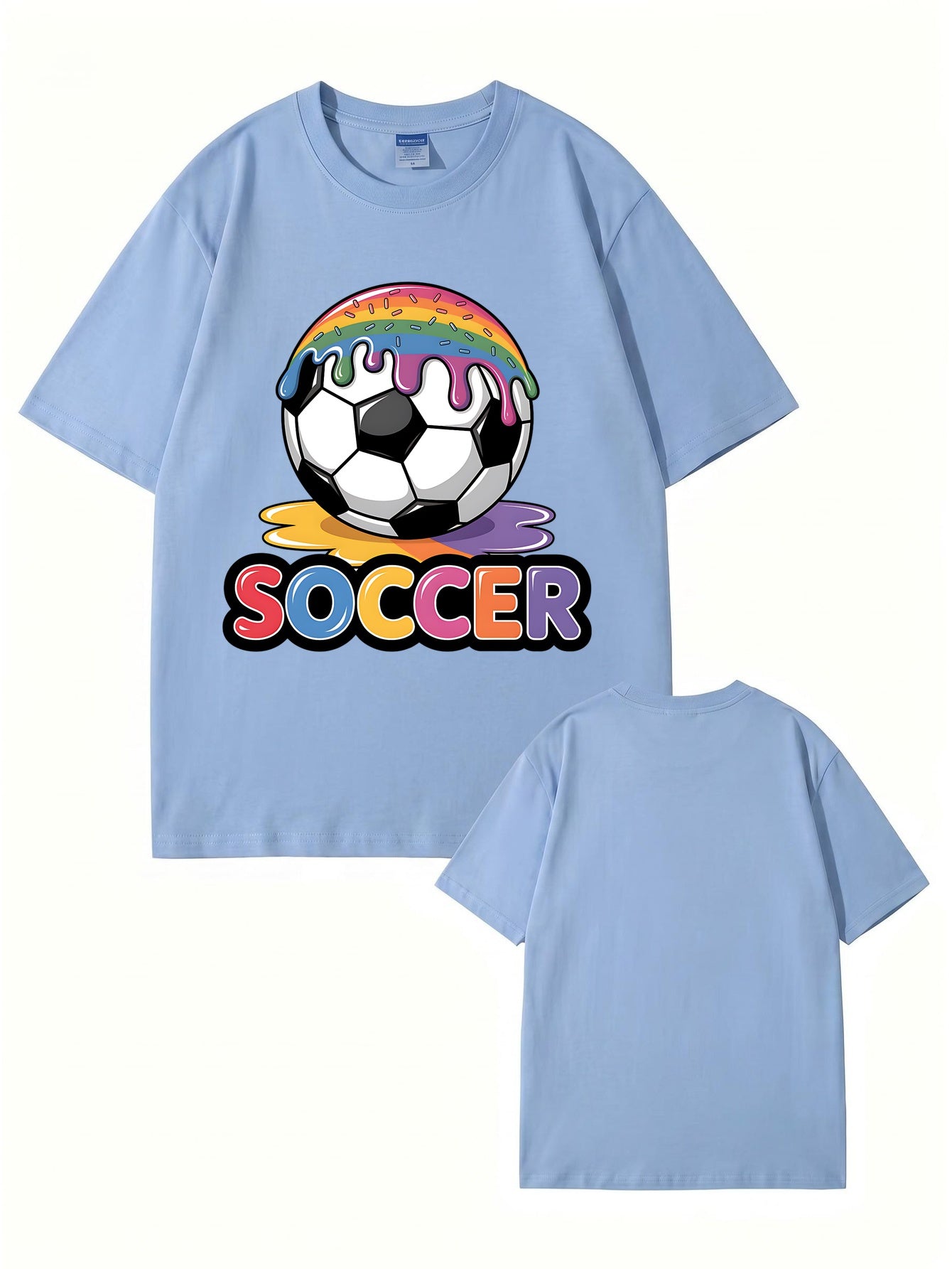 Unisex Rainbow Donut Drip Soccer Ball Graphic Cotton T-Shirt