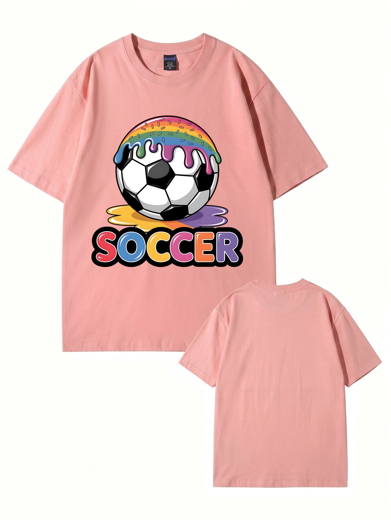 Unisex Rainbow Donut Drip Soccer Ball Graphic Cotton T-Shirt