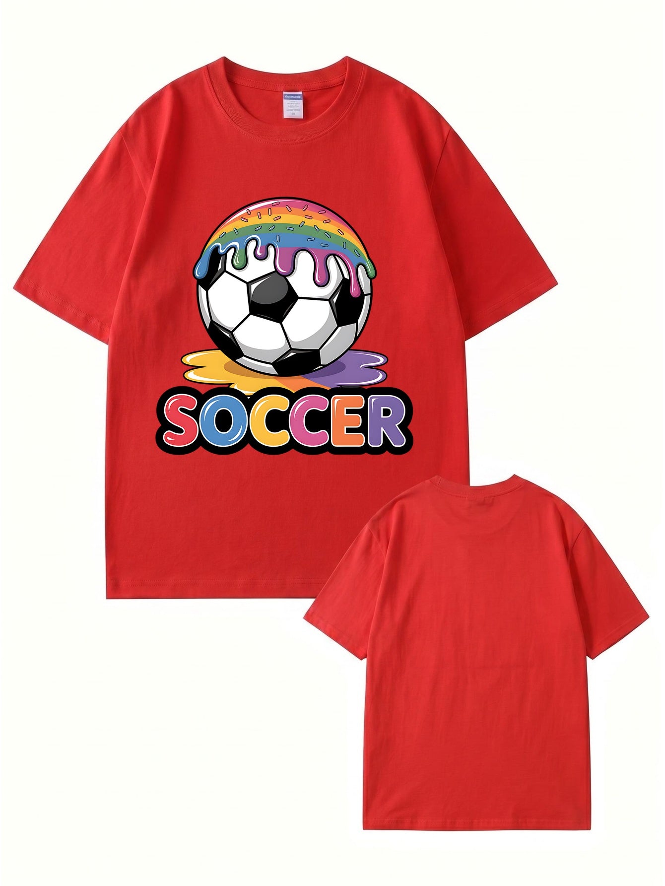 Unisex Rainbow Donut Drip Soccer Ball Graphic Cotton T-Shirt