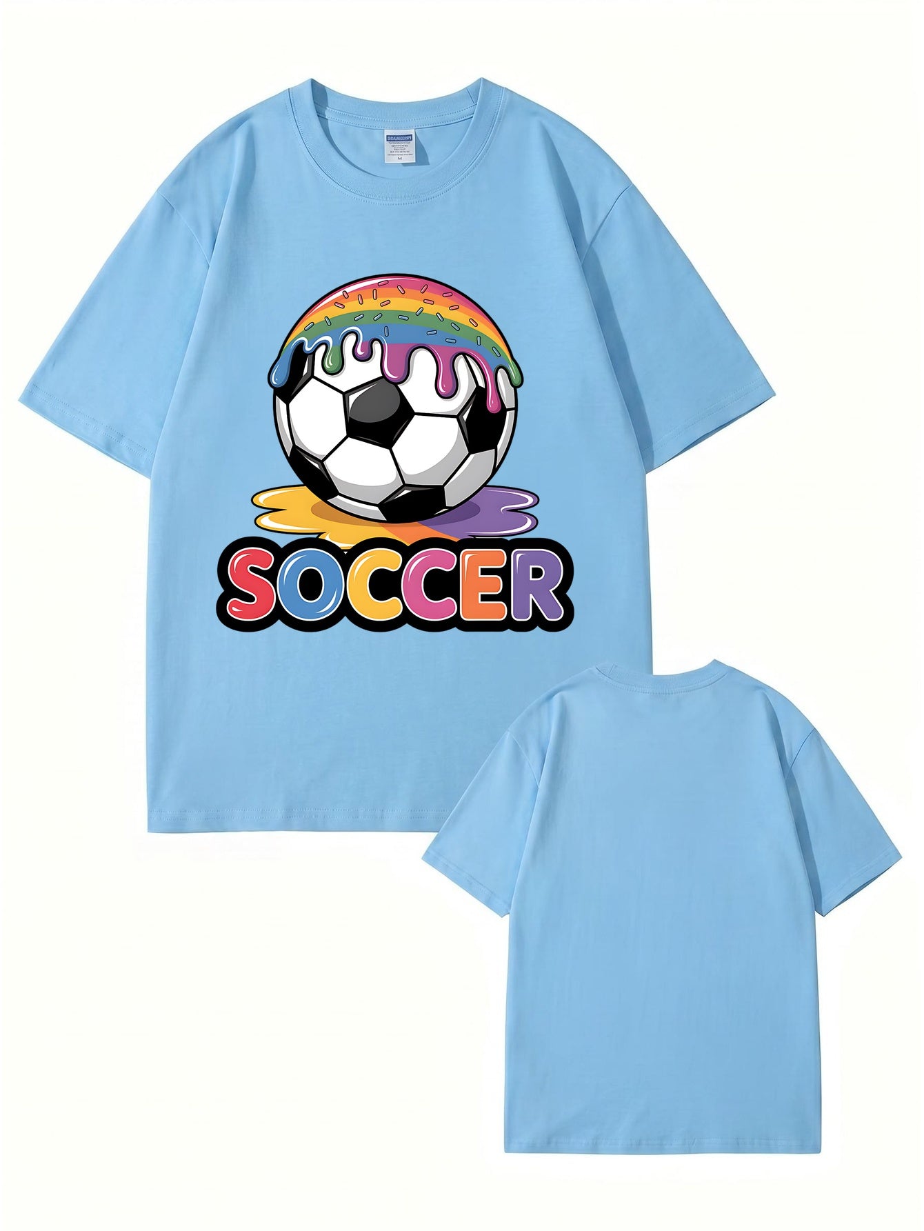 Unisex Rainbow Donut Drip Soccer Ball Graphic Cotton T-Shirt