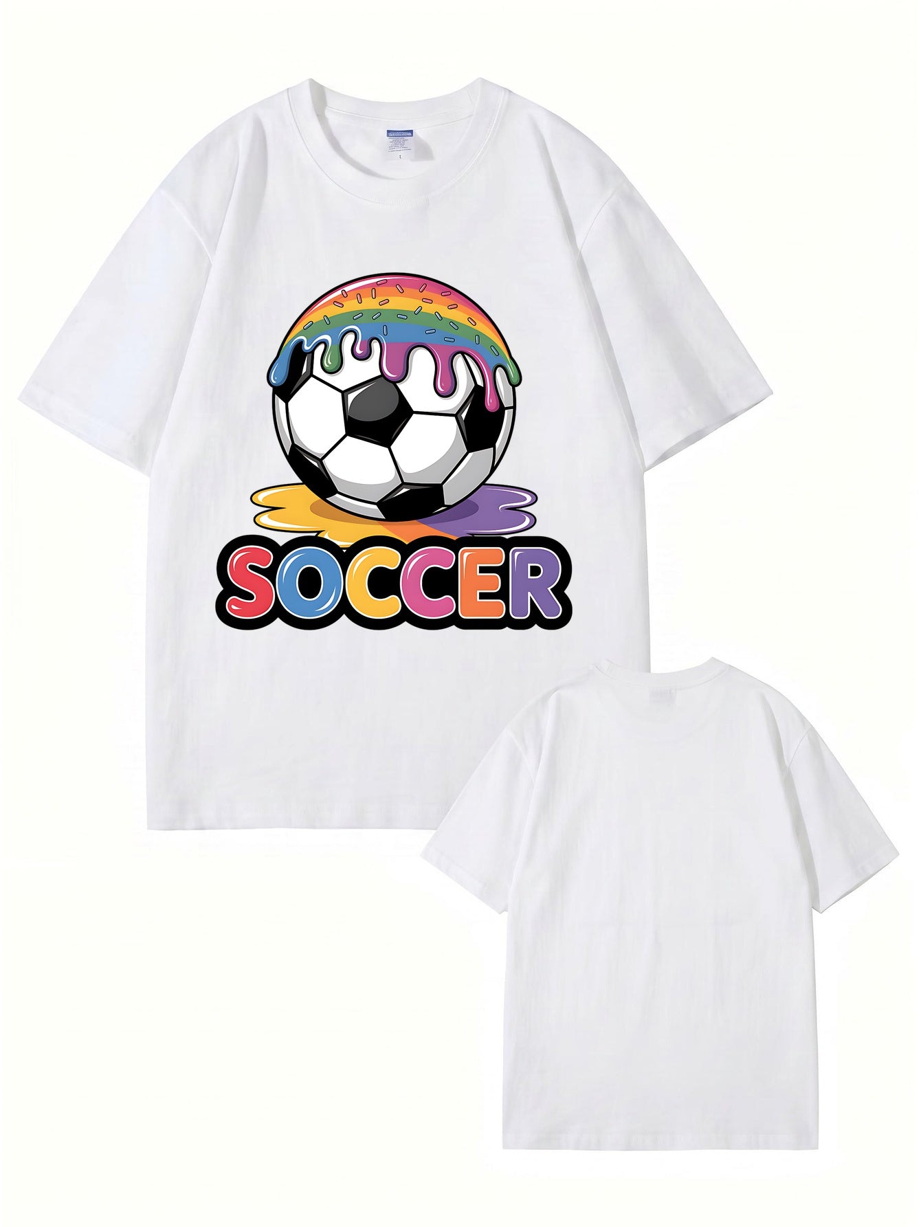 Unisex Rainbow Donut Drip Soccer Ball Graphic Cotton T-Shirt