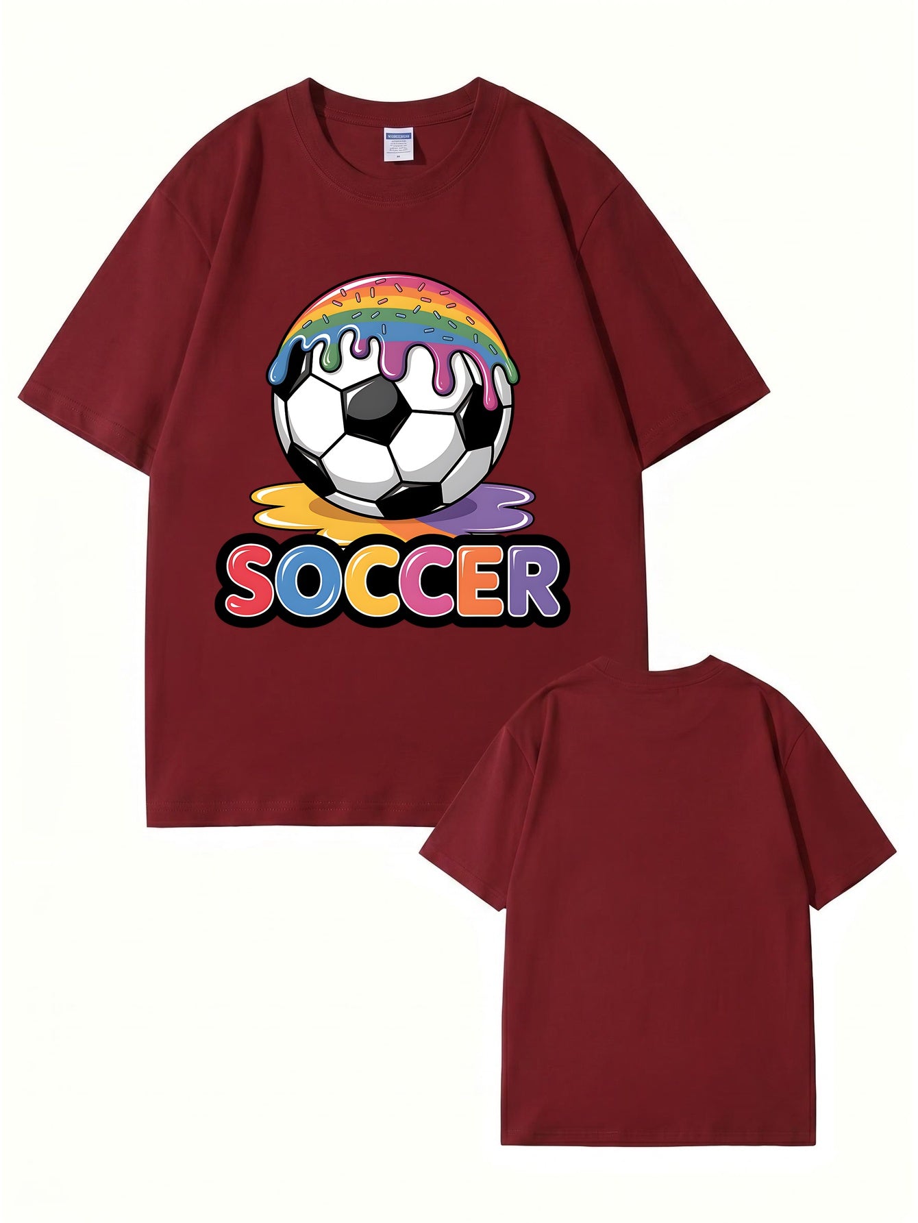 Unisex Rainbow Donut Drip Soccer Ball Graphic Cotton T-Shirt