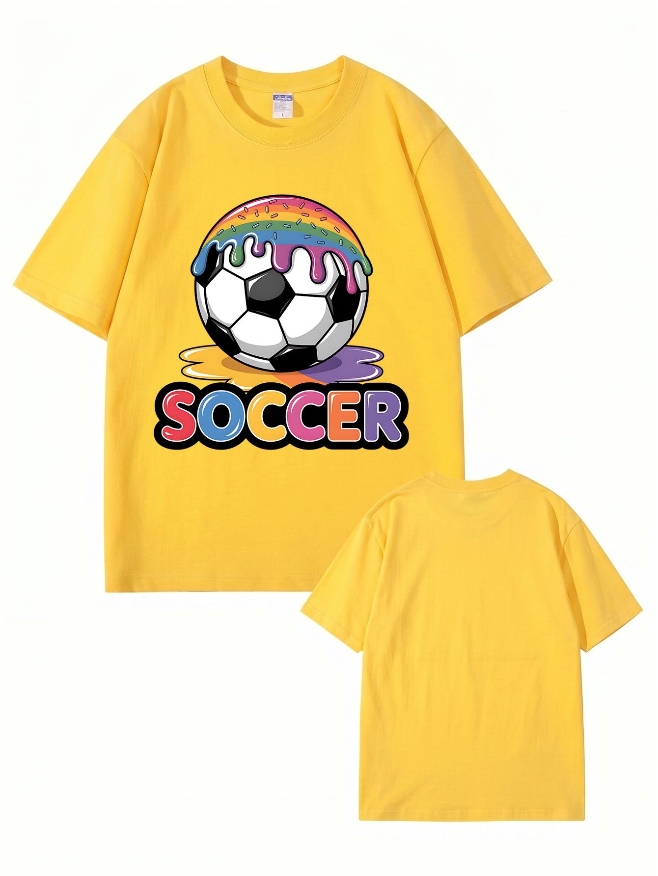 Unisex Rainbow Donut Drip Soccer Ball Graphic Cotton T-Shirt