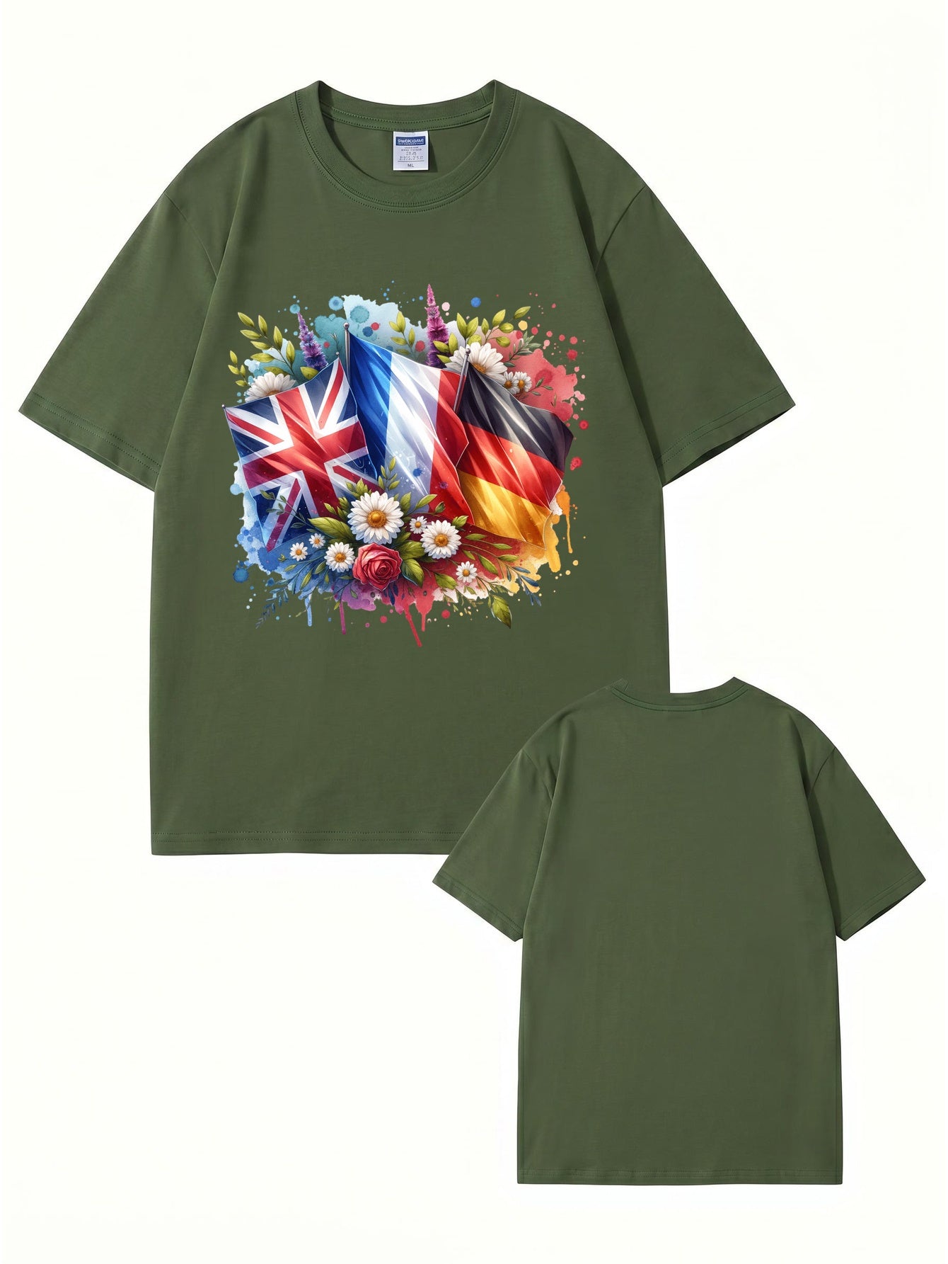 International Flags & Floral Art Print T-Shirt - Premium 200gsm Cotton Tee