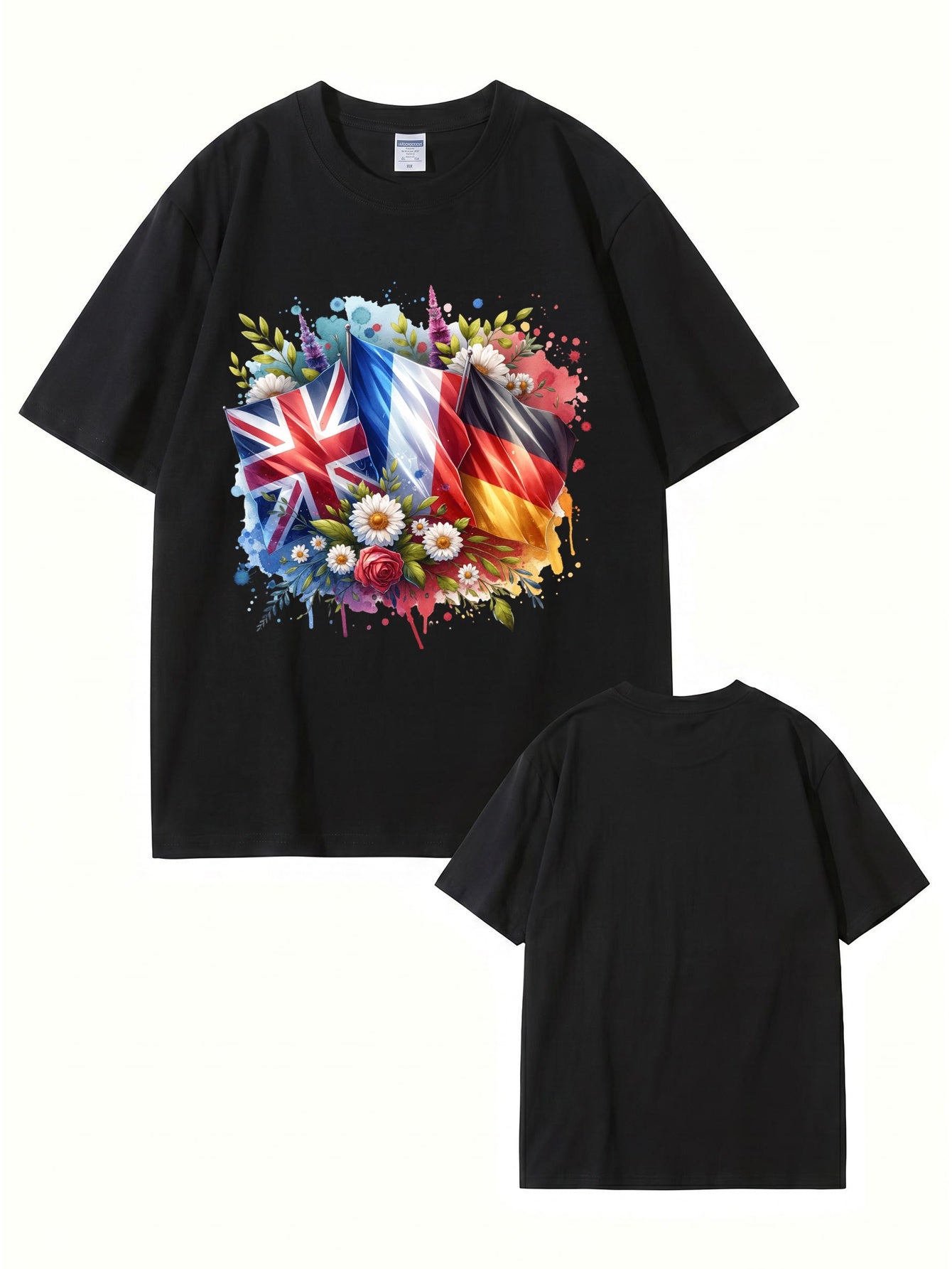 International Flags & Floral Art Print T-Shirt - Premium 200gsm Cotton Tee