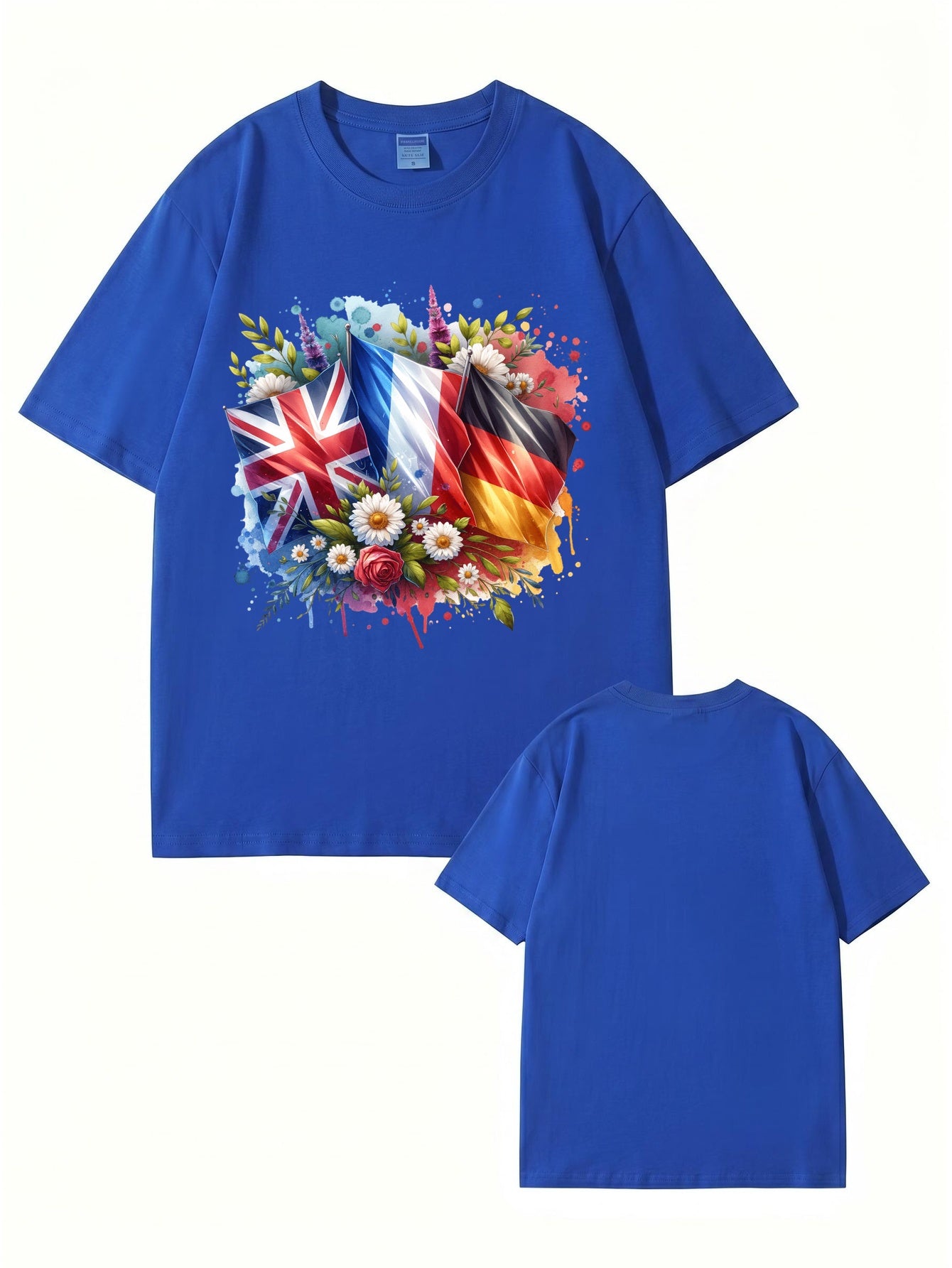 International Flags & Floral Art Print T-Shirt - Premium 200gsm Cotton Tee