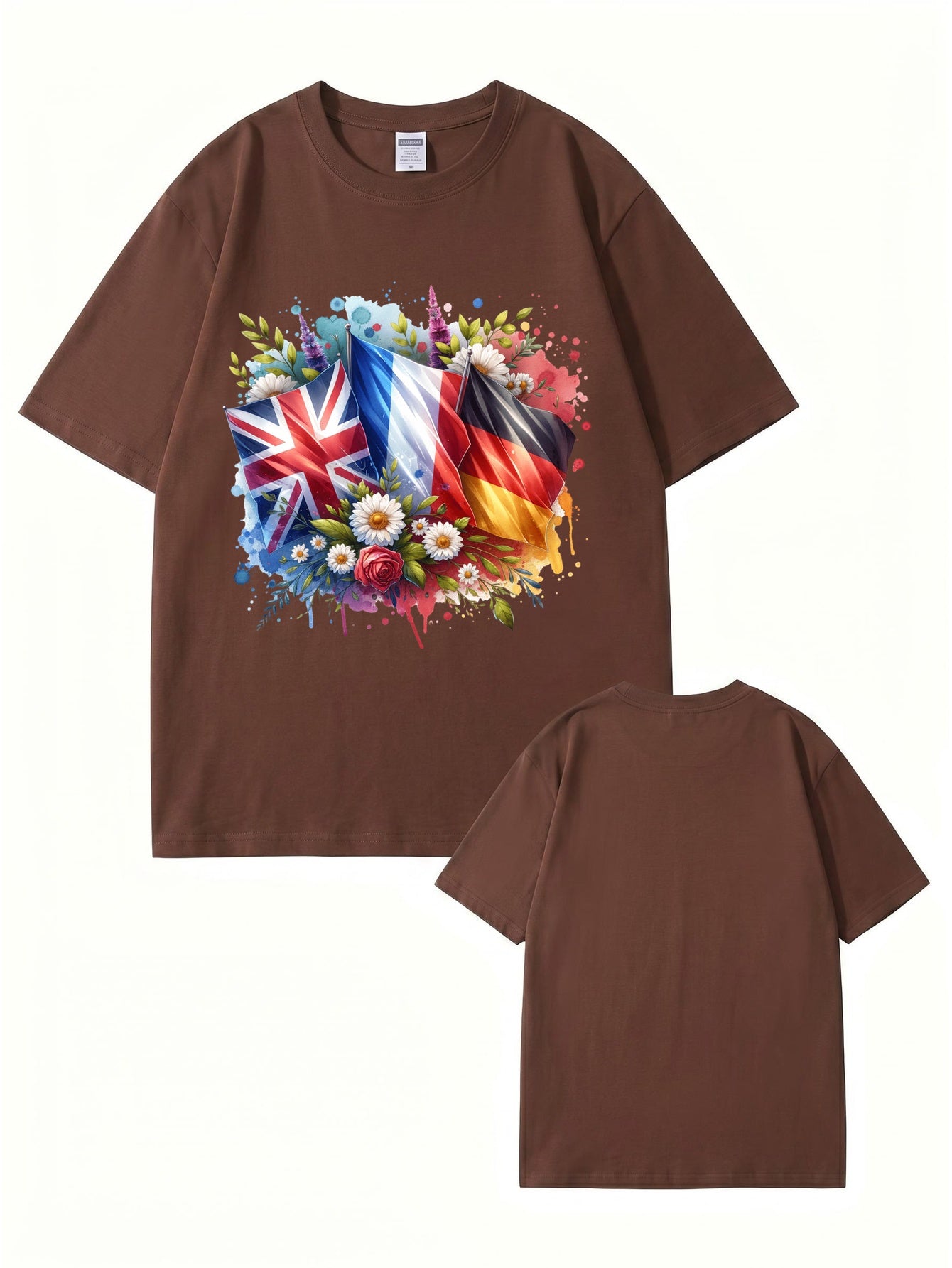 International Flags & Floral Art Print T-Shirt - Premium 200gsm Cotton Tee