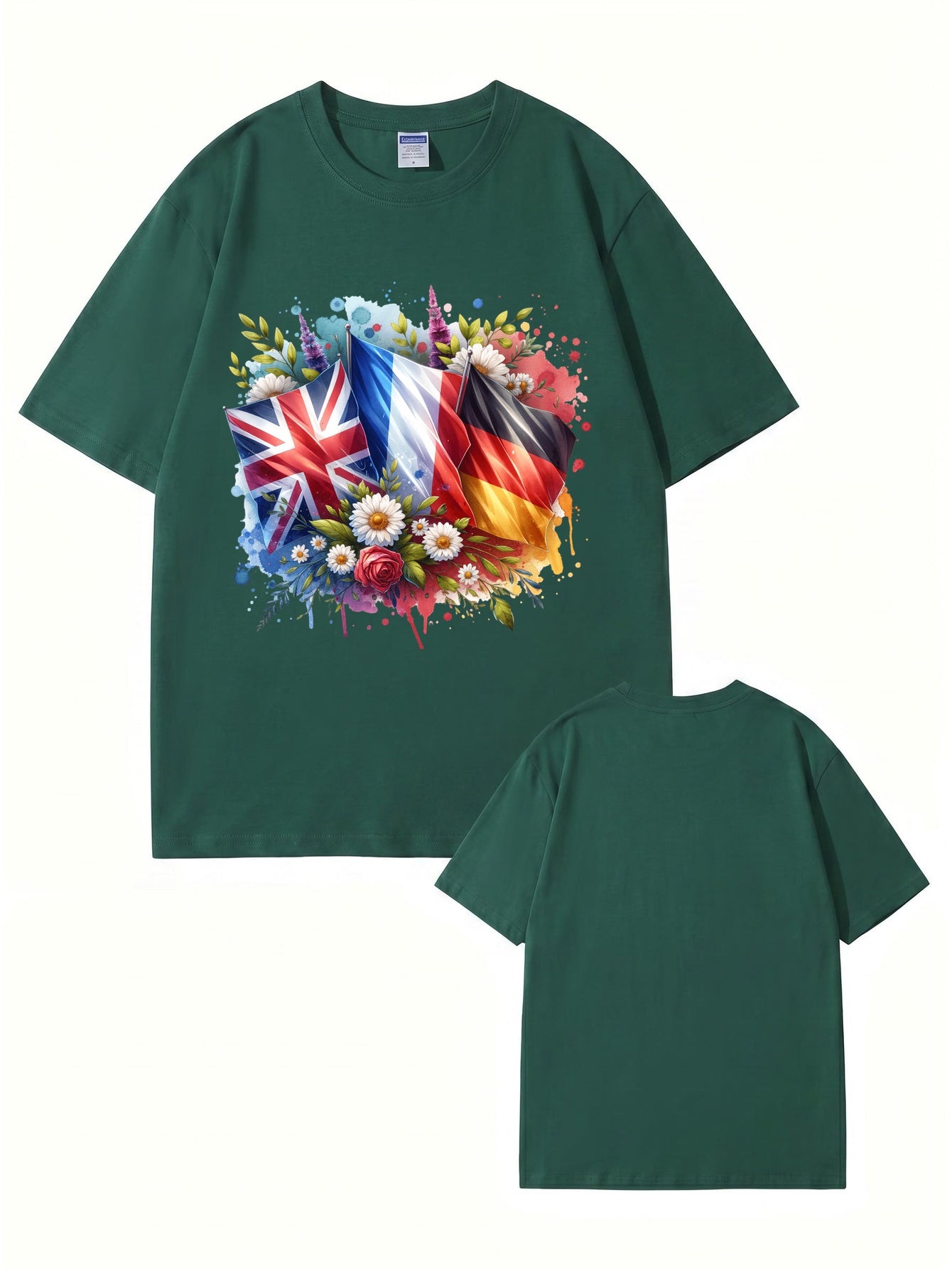 International Flags & Floral Art Print T-Shirt - Premium 200gsm Cotton Tee