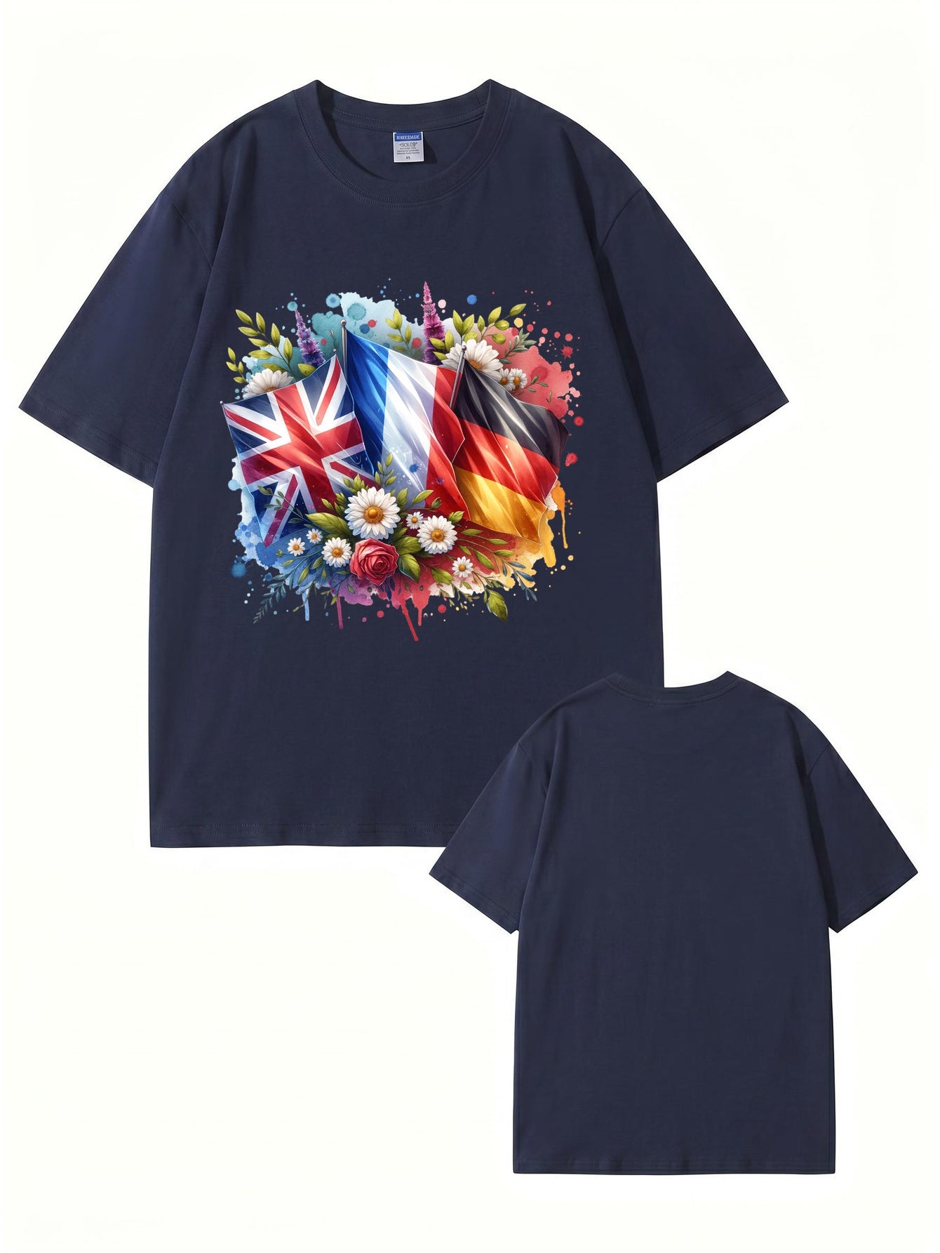 International Flags & Floral Art Print T-Shirt - Premium 200gsm Cotton Tee