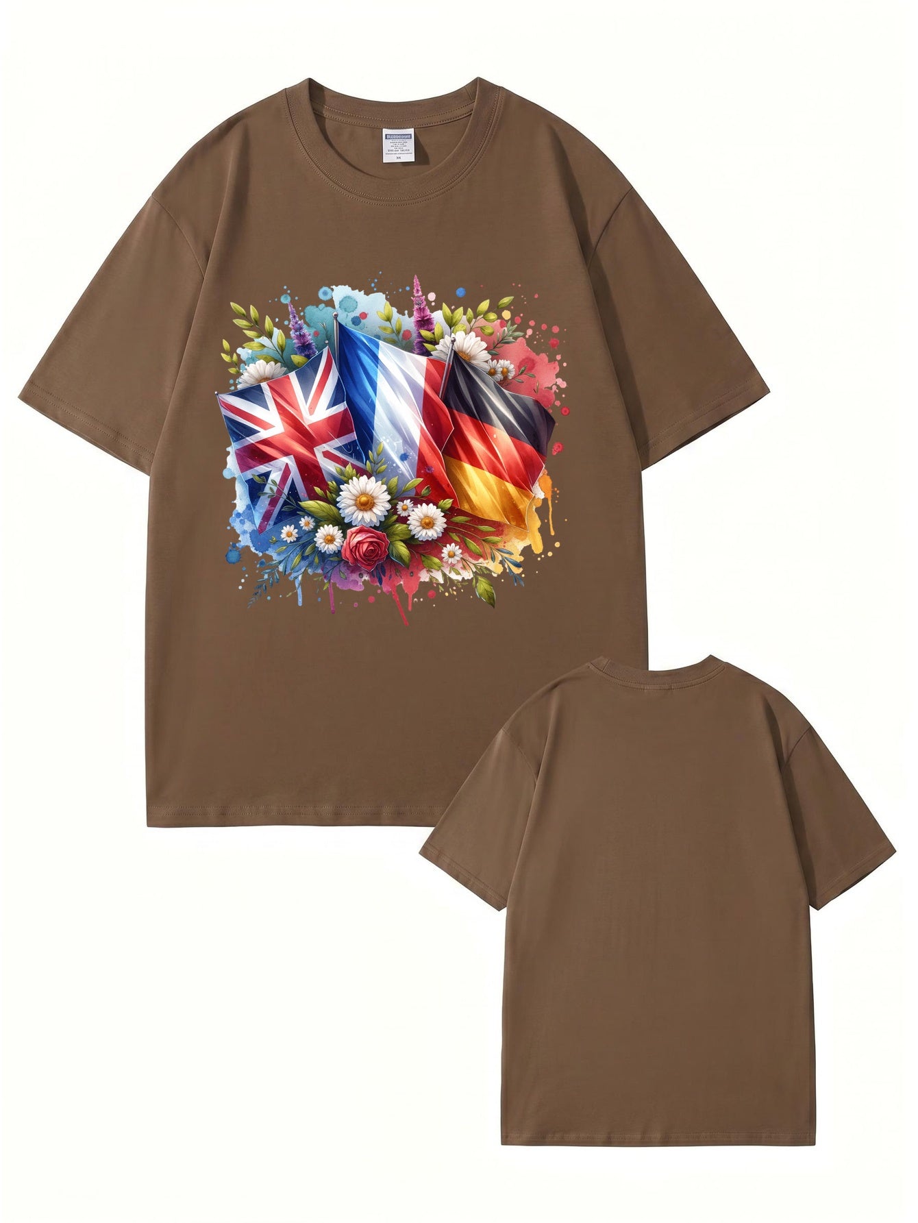 International Flags & Floral Art Print T-Shirt - Premium 200gsm Cotton Tee