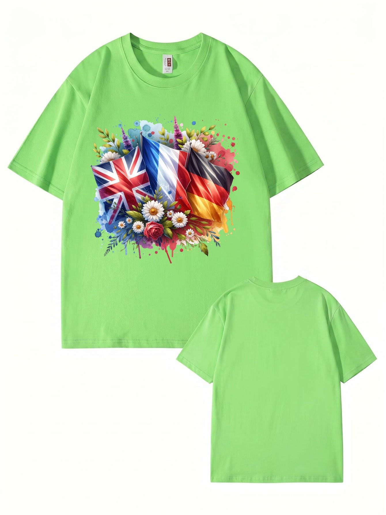 International Flags & Floral Art Print T-Shirt - Premium 200gsm Cotton Tee
