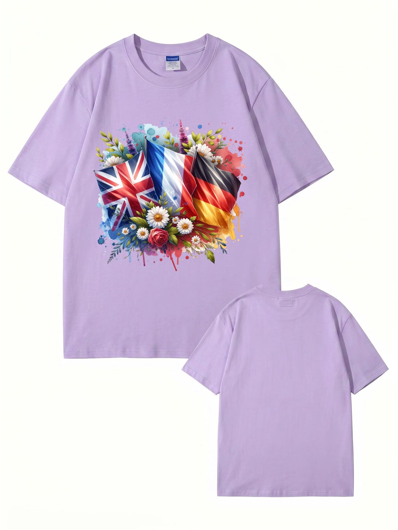 International Flags & Floral Art Print T-Shirt - Premium 200gsm Cotton Tee