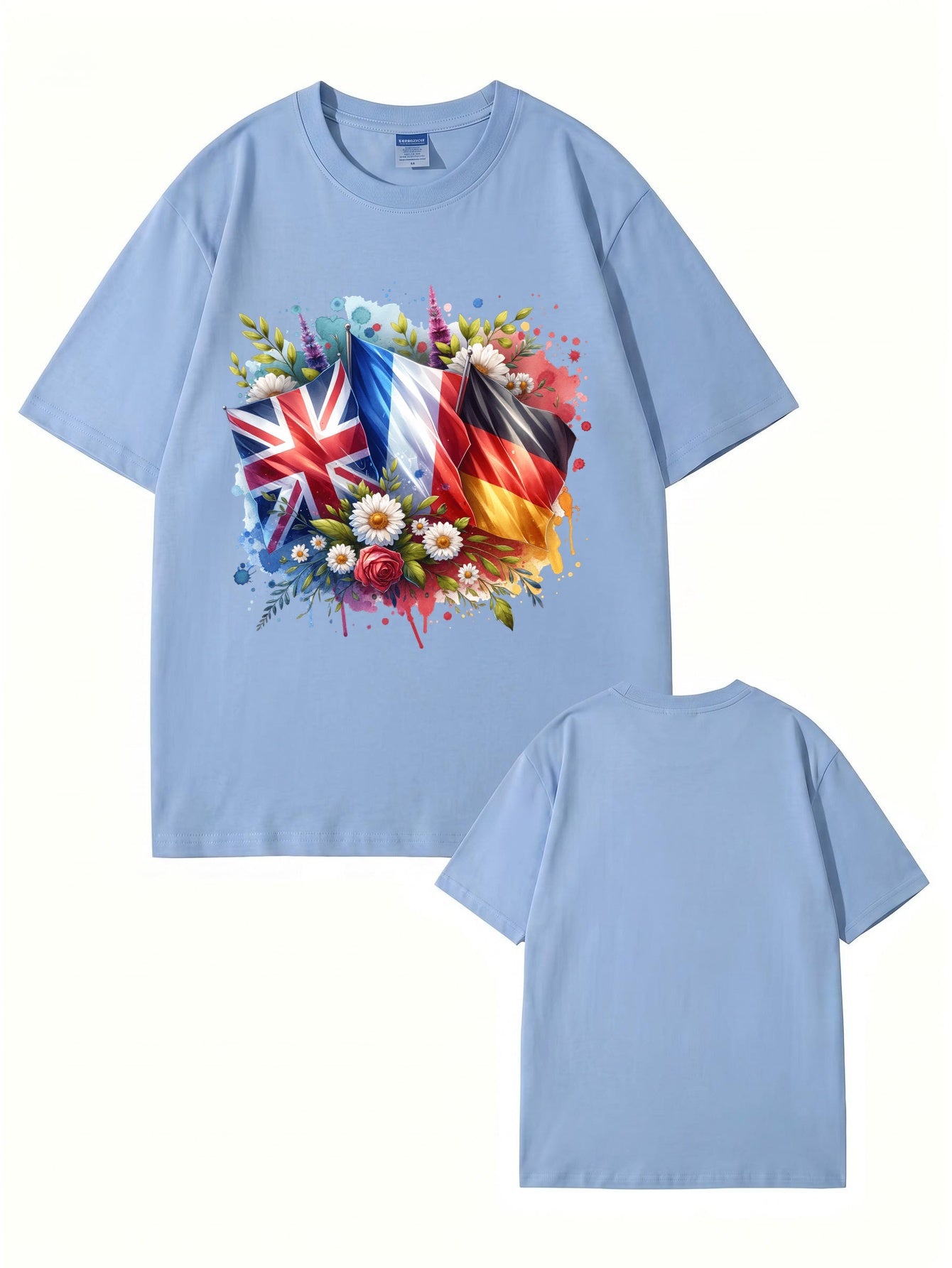 International Flags & Floral Art Print T-Shirt - Premium 200gsm Cotton Tee