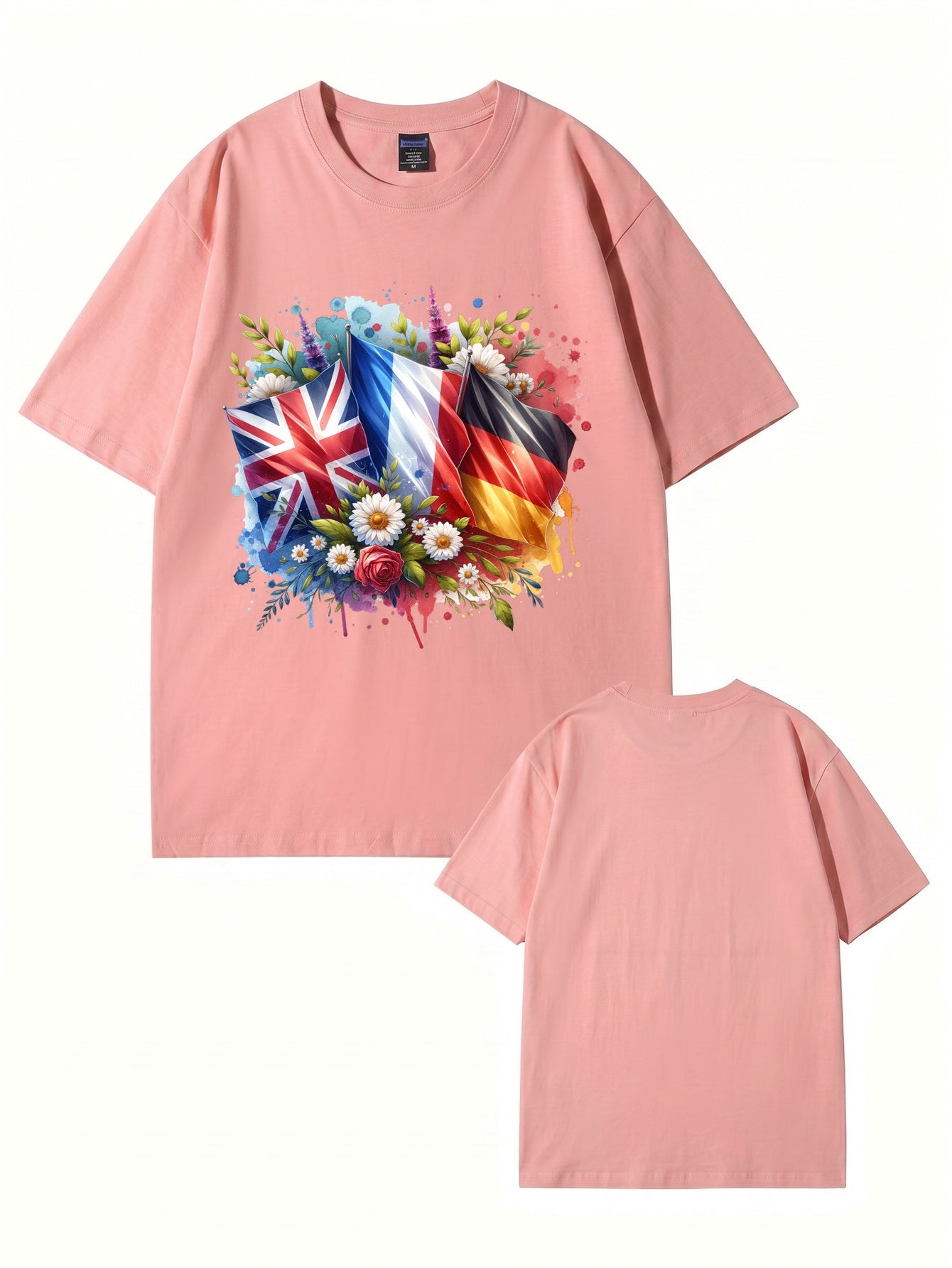 International Flags & Floral Art Print T-Shirt - Premium 200gsm Cotton Tee