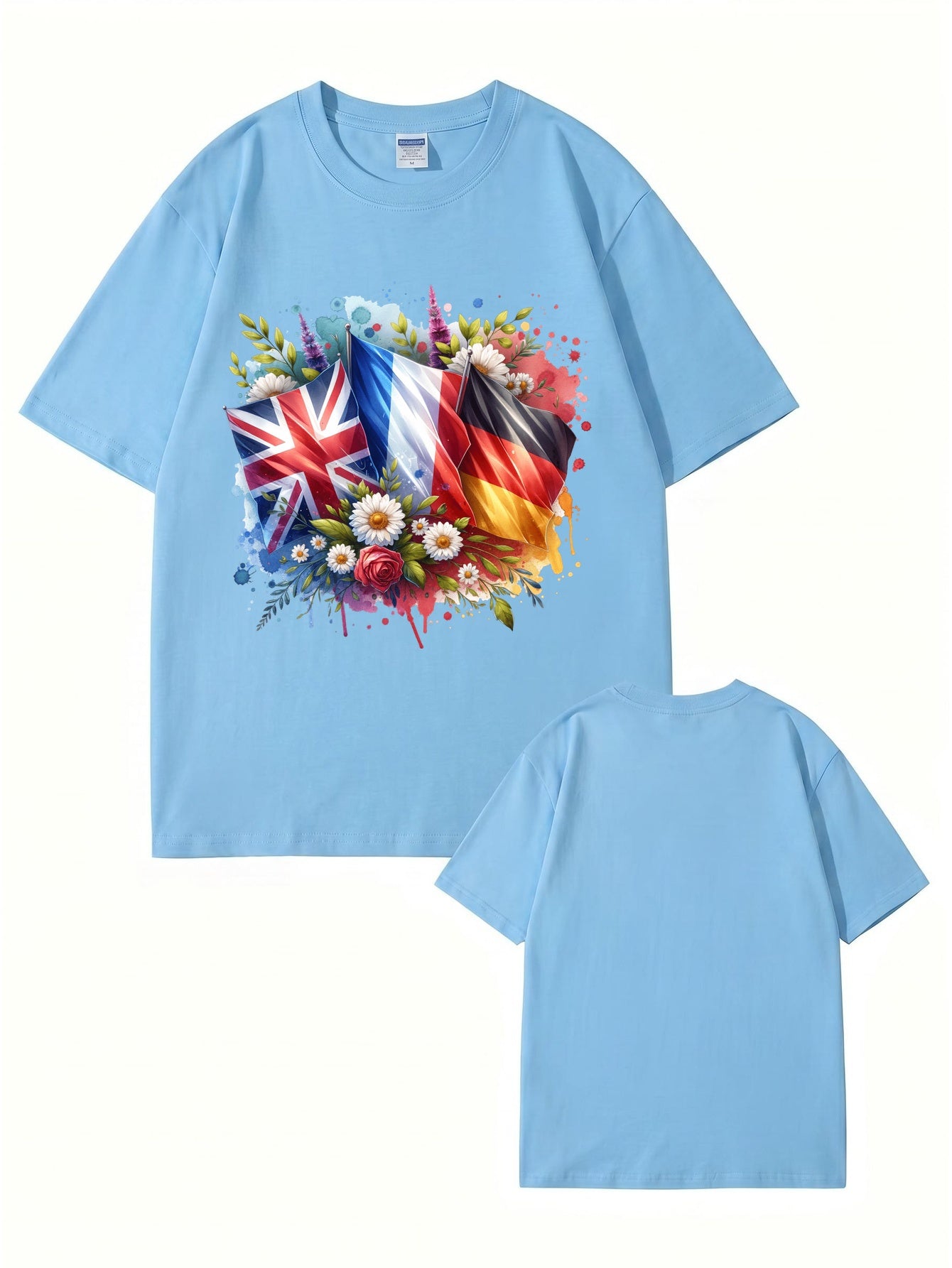 International Flags & Floral Art Print T-Shirt - Premium 200gsm Cotton Tee