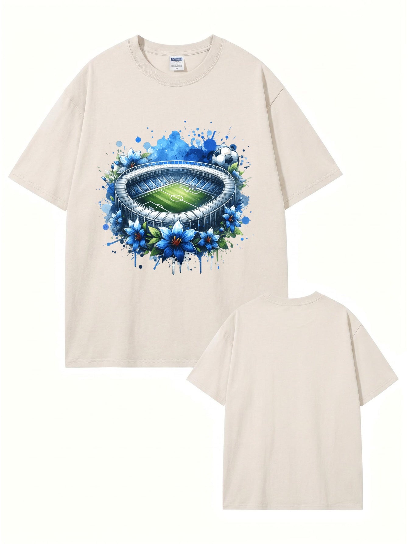 Vintage Washed Graphic T-Shirt - Soccer Stadium Floral Print Tee