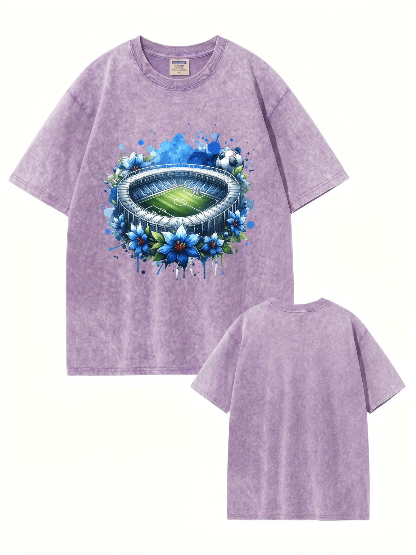 Vintage Washed Graphic T-Shirt - Soccer Stadium Floral Print Tee