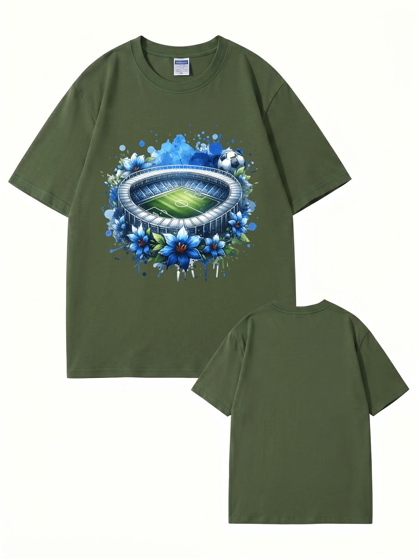 Soccer Stadium Floral Graphic T-Shirt - Artistic Sportswear Tee