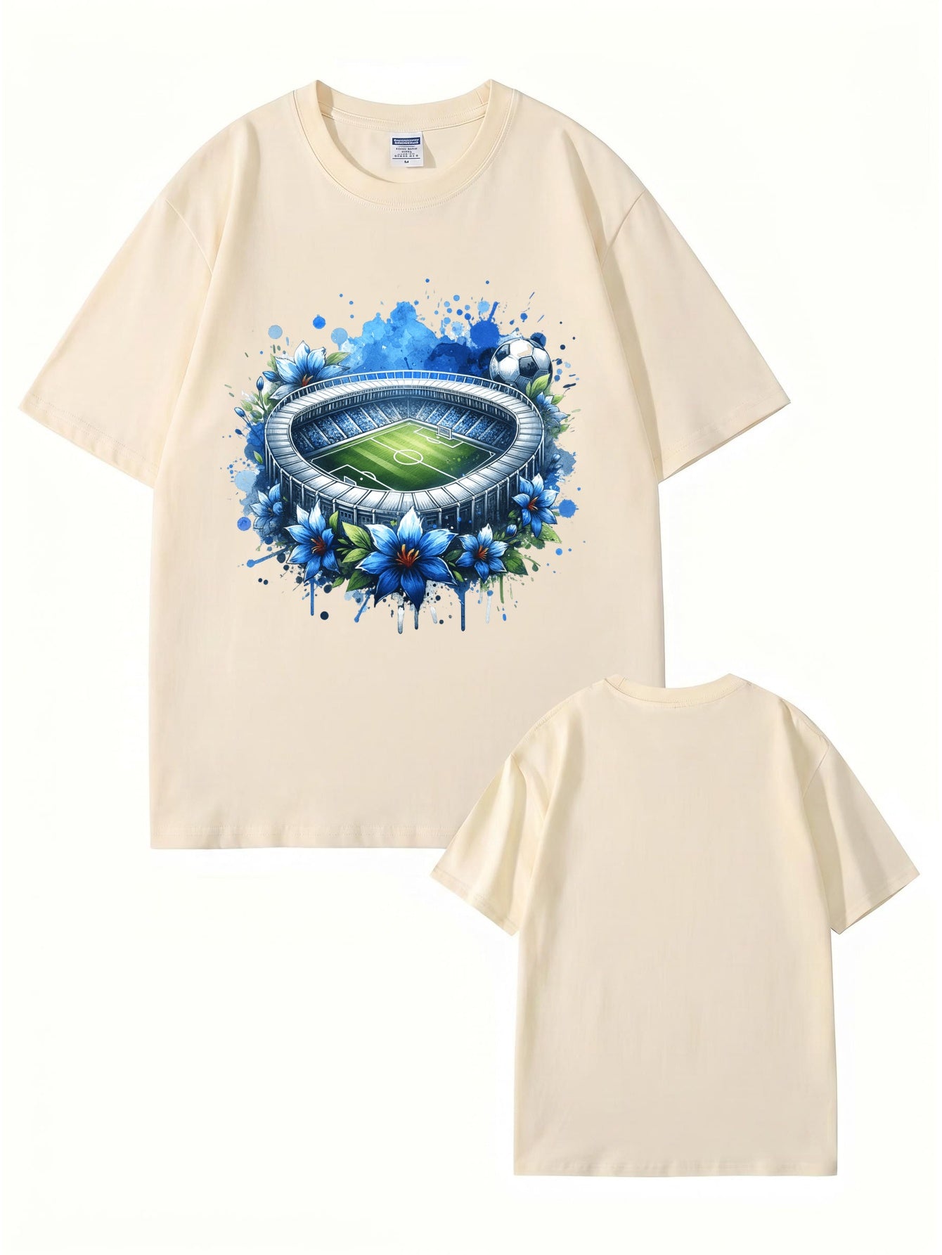 Soccer Stadium Floral Graphic T-Shirt - Artistic Sportswear Tee