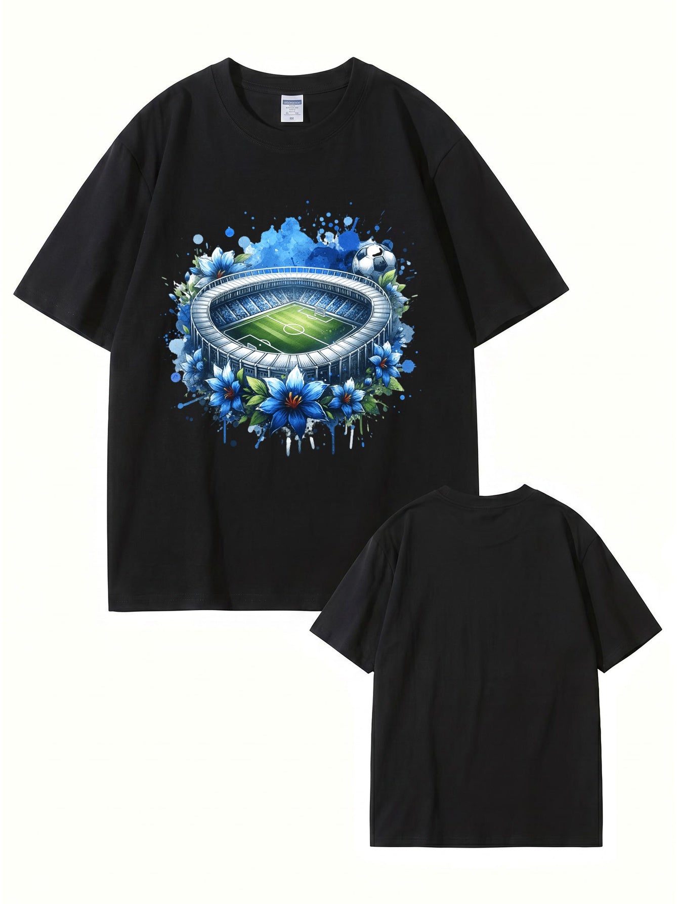 Soccer Stadium Floral Graphic T-Shirt - Artistic Sportswear Tee