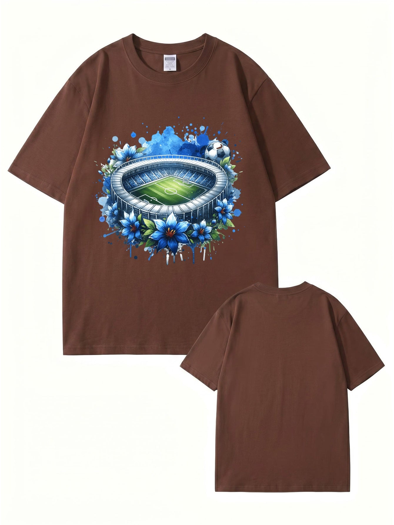 Soccer Stadium Floral Graphic T-Shirt - Artistic Sportswear Tee