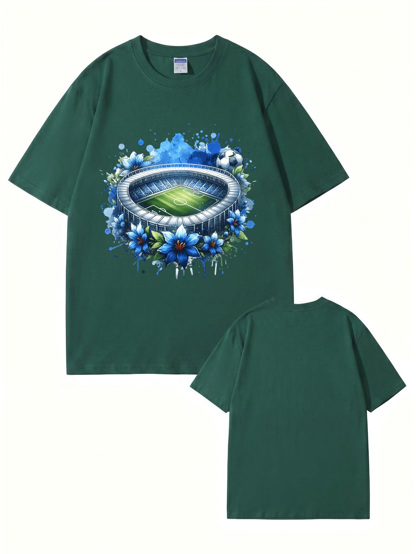 Soccer Stadium Floral Graphic T-Shirt - Artistic Sportswear Tee