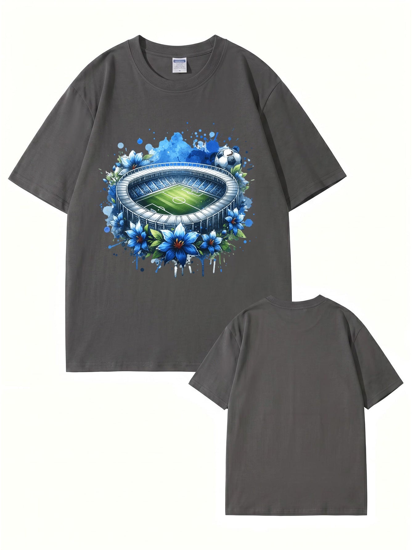 Soccer Stadium Floral Graphic T-Shirt - Artistic Sportswear Tee