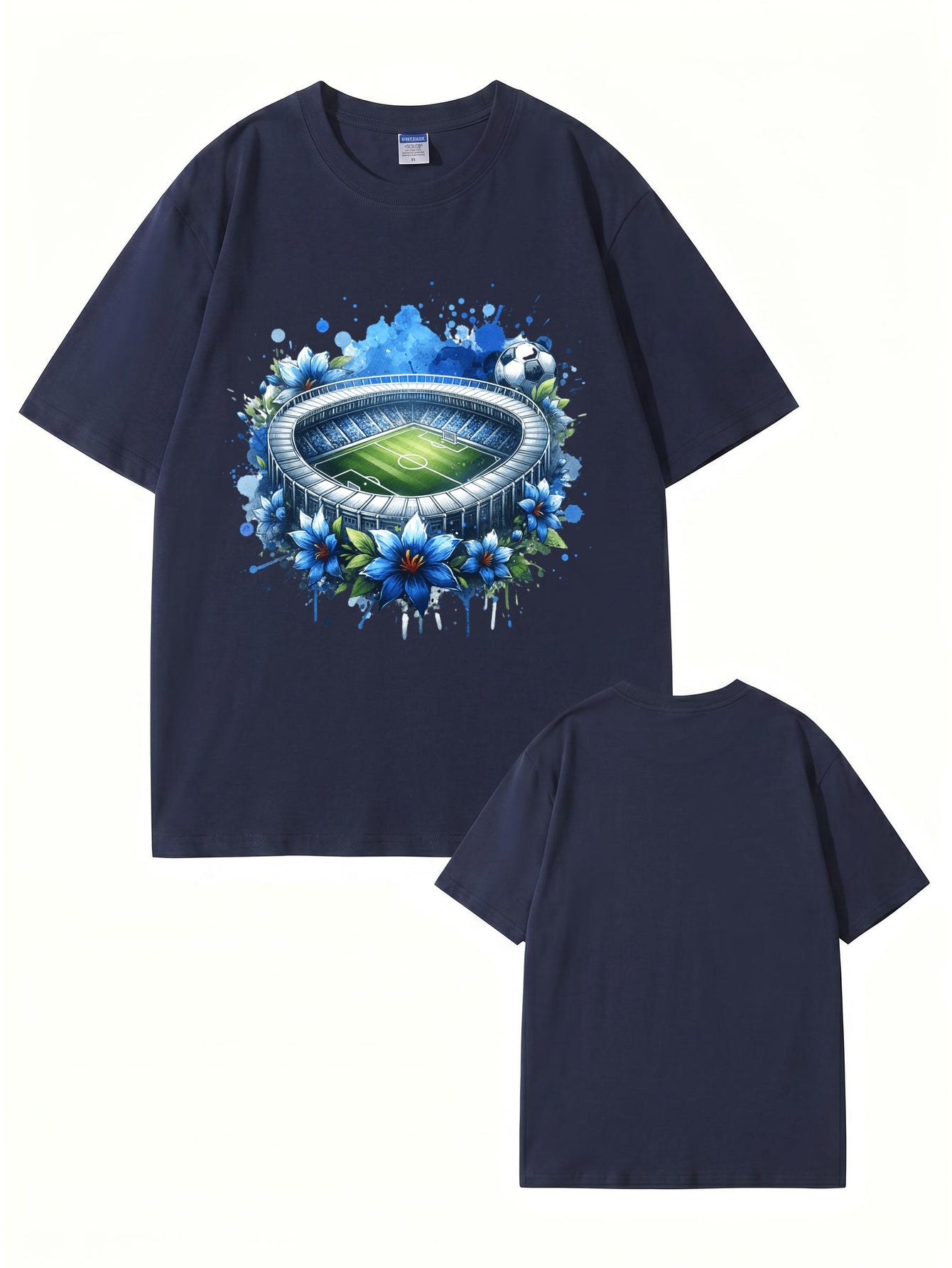 Soccer Stadium Floral Graphic T-Shirt - Artistic Sportswear Tee