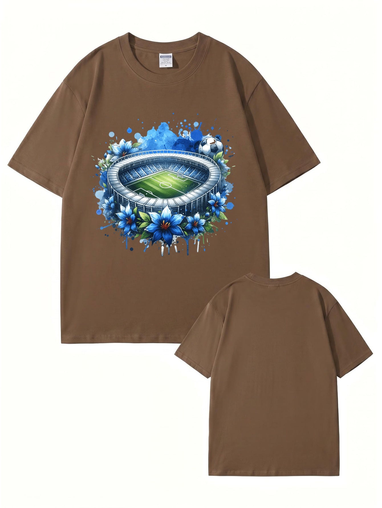 Soccer Stadium Floral Graphic T-Shirt - Artistic Sportswear Tee