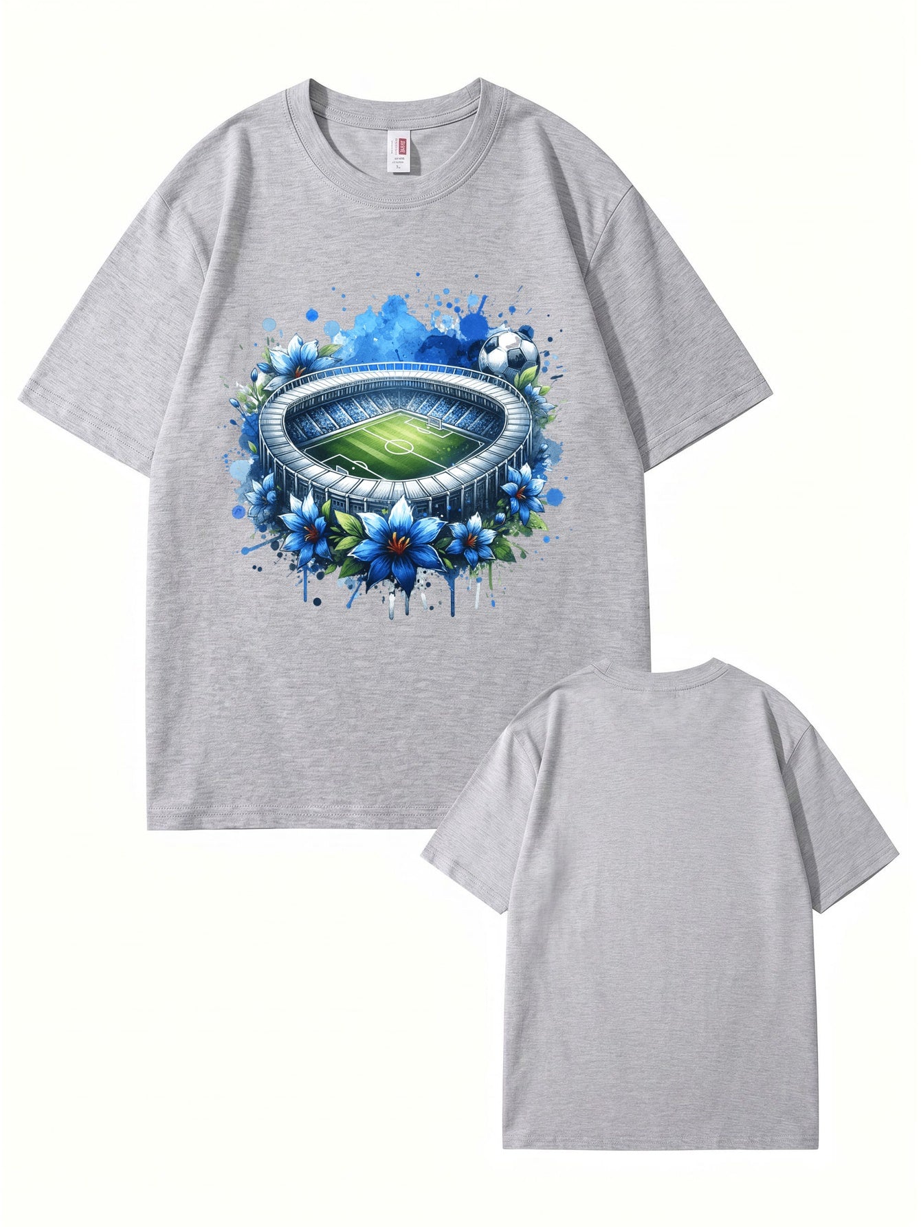 Soccer Stadium Floral Graphic T-Shirt - Artistic Sportswear Tee