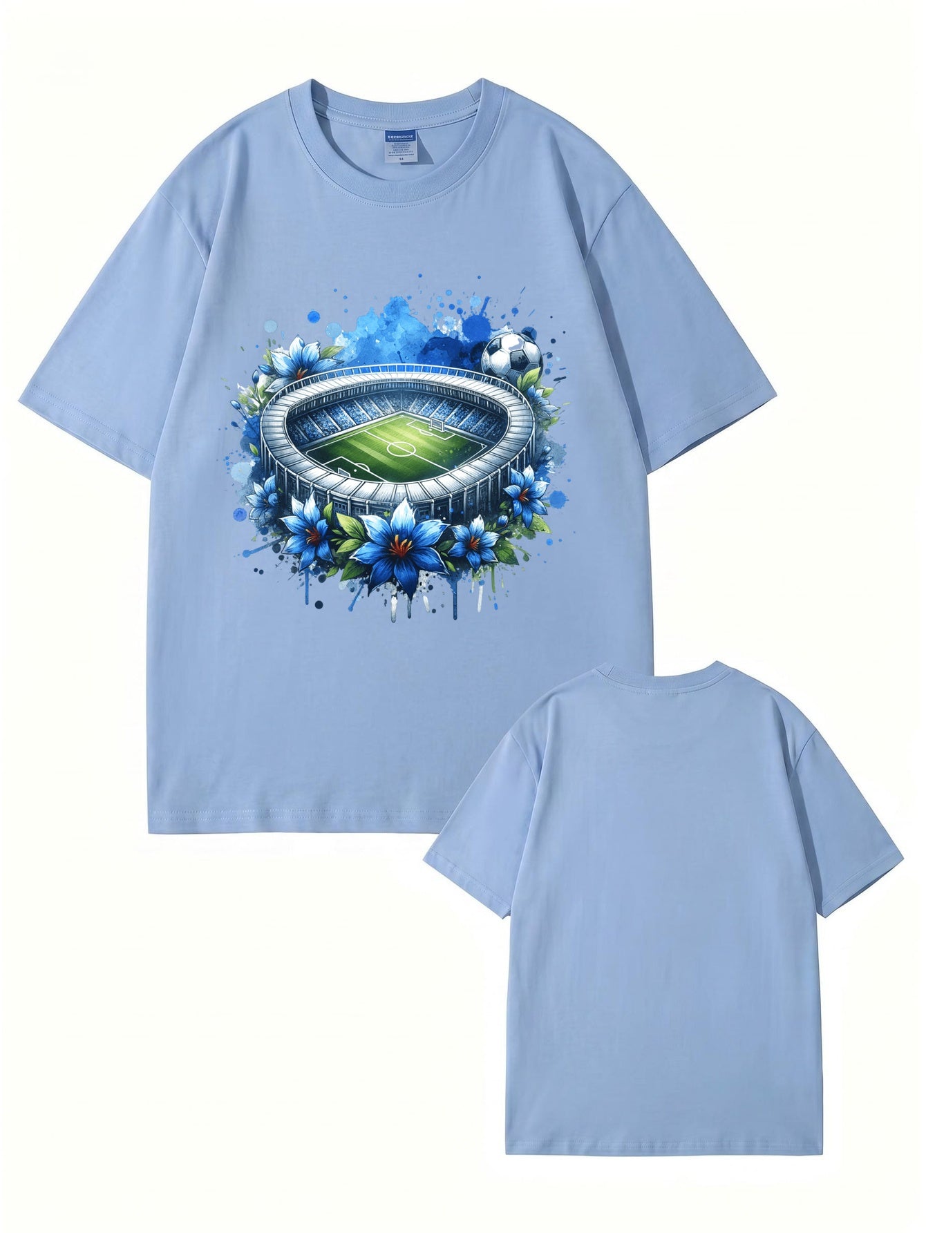 Soccer Stadium Floral Graphic T-Shirt - Artistic Sportswear Tee