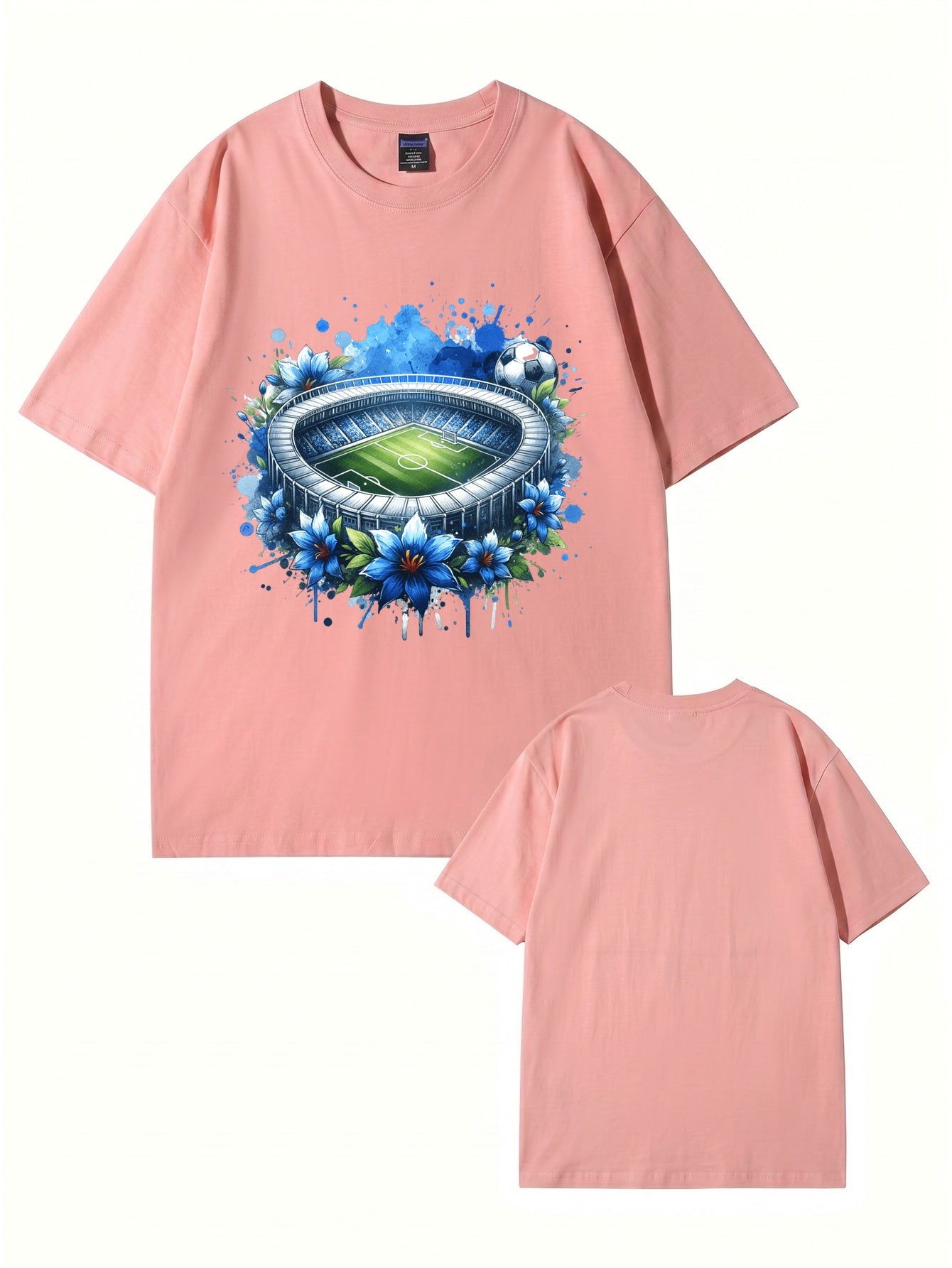 Soccer Stadium Floral Graphic T-Shirt - Artistic Sportswear Tee