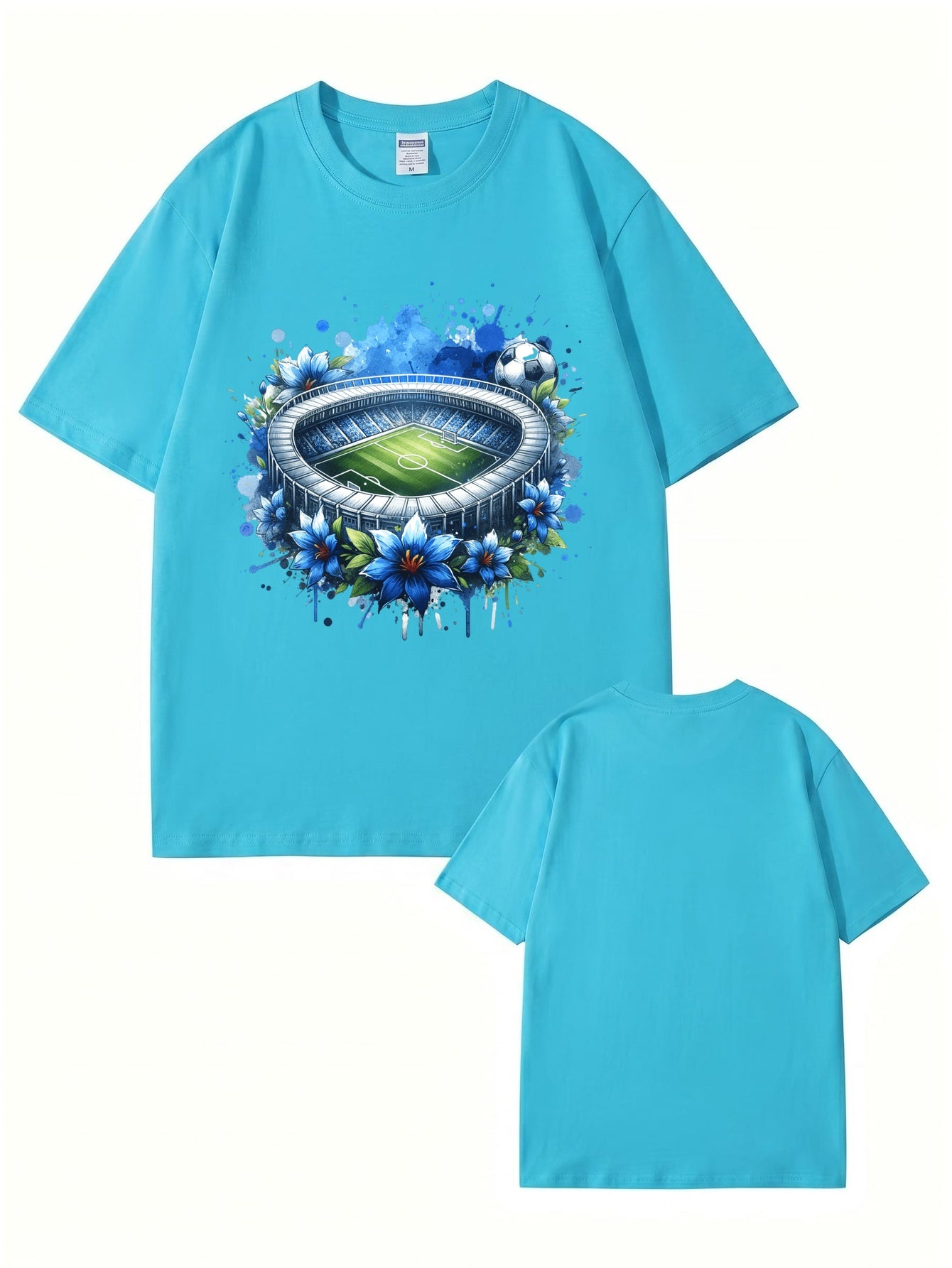 Soccer Stadium Floral Graphic T-Shirt - Artistic Sportswear Tee