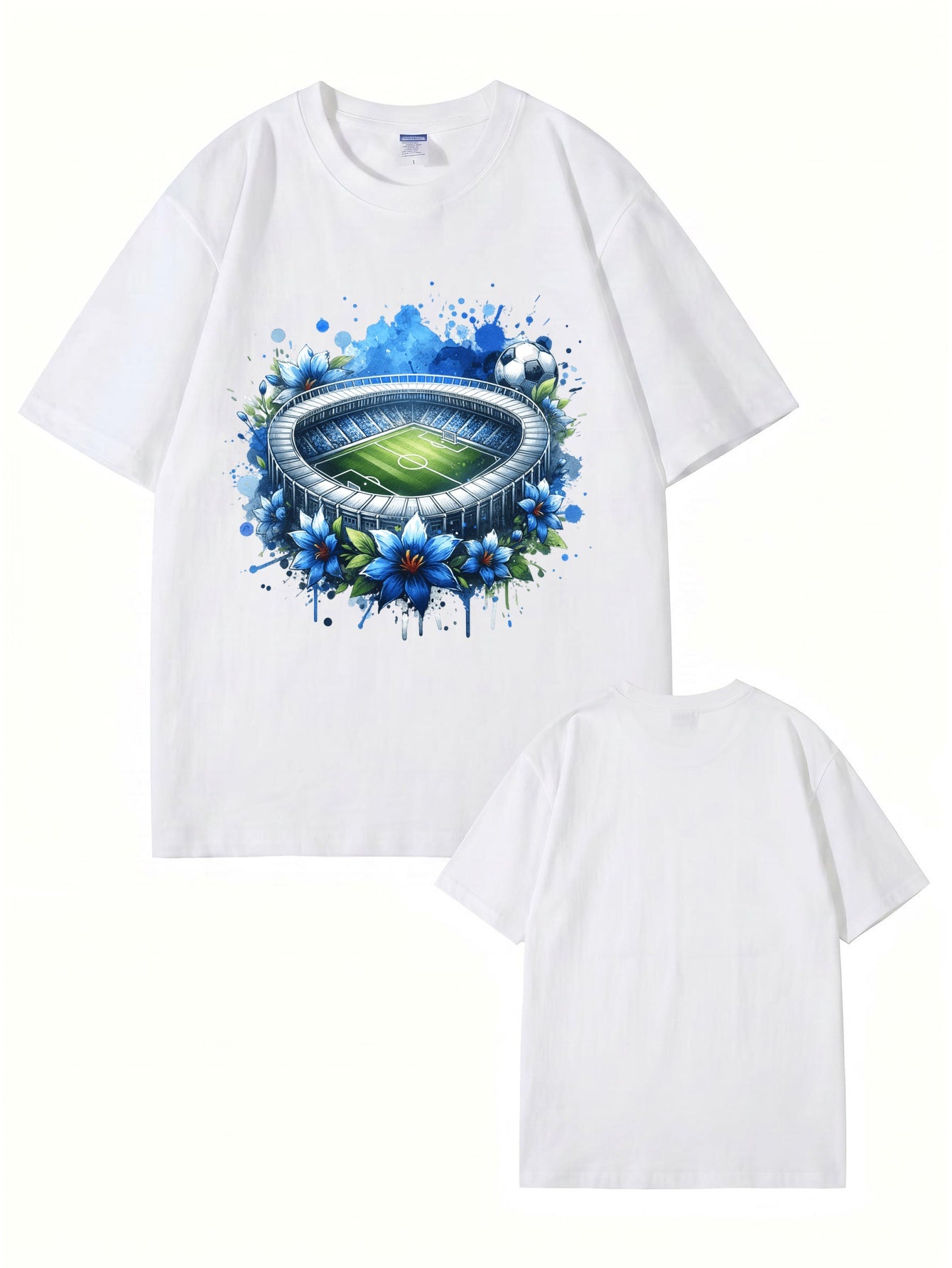 Soccer Stadium Floral Graphic T-Shirt - Artistic Sportswear Tee