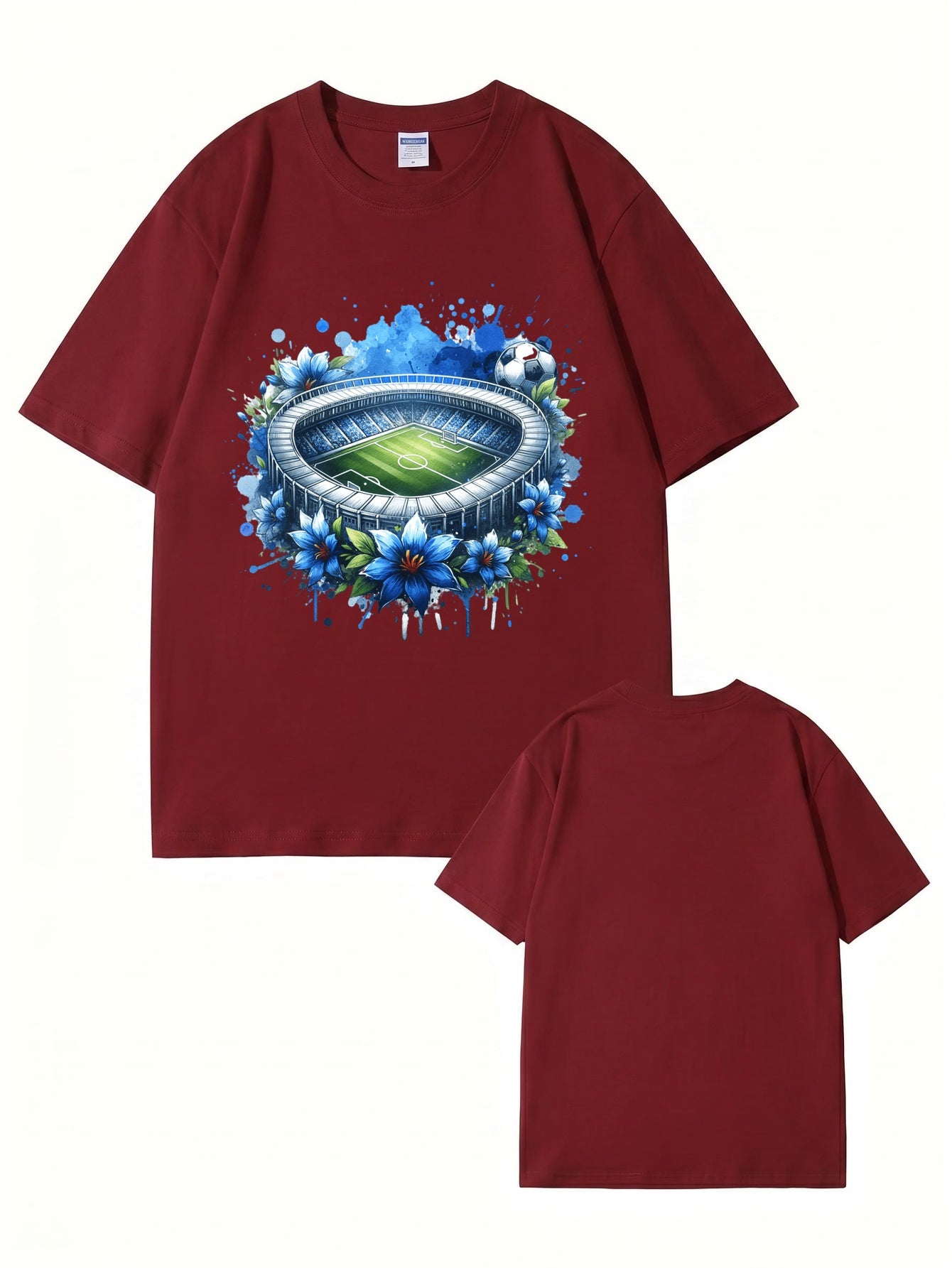 Soccer Stadium Floral Graphic T-Shirt - Artistic Sportswear Tee
